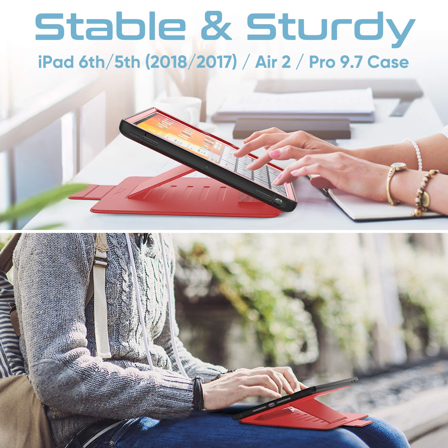 Seymac Stock Case For Ipad 6Th/5Th Generation/Air 2/Pro 9.7'', Smart Magnetic Auto Sleep Cover With Card Holder, Stand Multi Ang