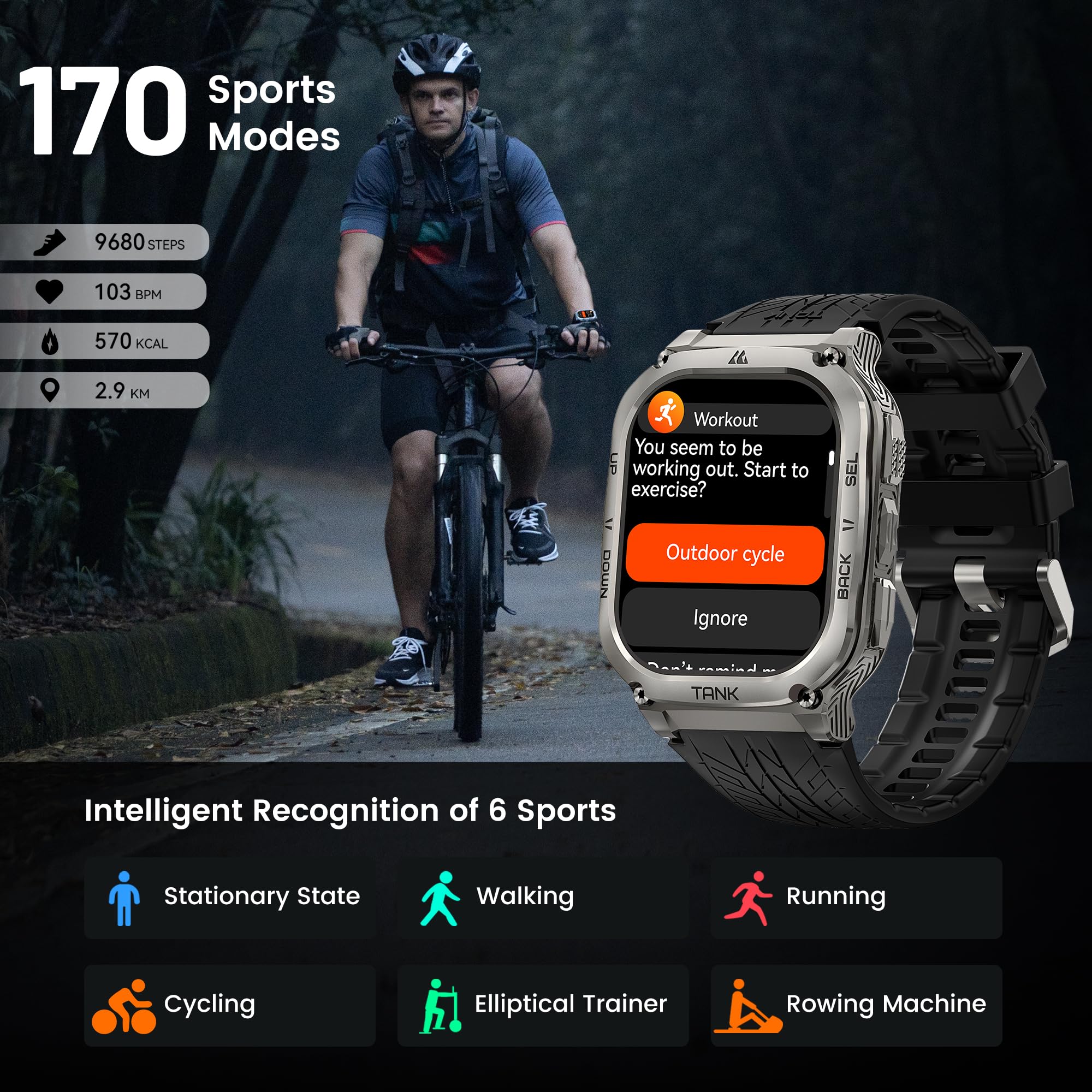 Kospet Smart Watches For Men, 60 Days Battery Life, 50M Waterproof, Military(Full Metal), Answer/Make Call, Compatible For Android And Ios, 1.96'' Amoled Always On Display, Ai Voice