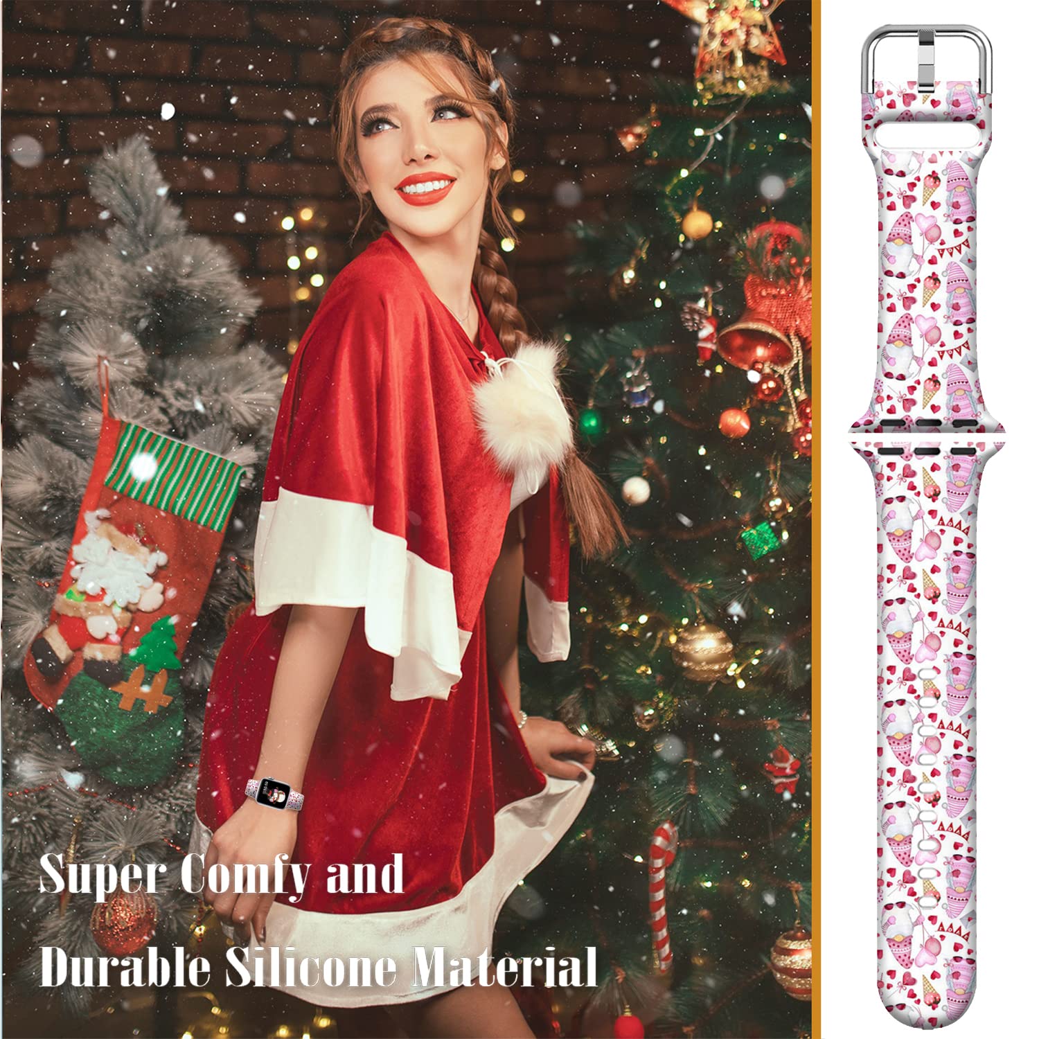 Doo Uc Holiday Decor Watch Bands Compatible For Apple Watch 38Mm 40Mm 41Mm Iwatch Se Series 8 7 6 5 4 3 2 1, Pink Christmas Soft
