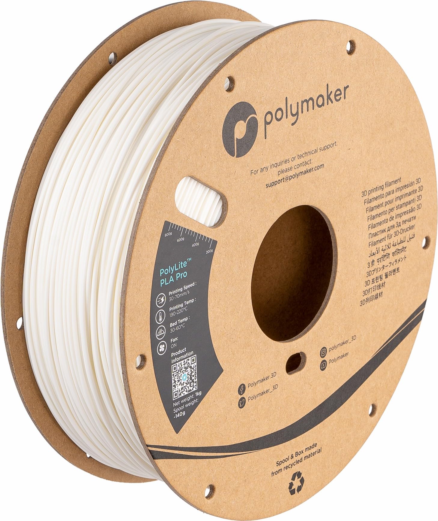 Polymaker Pla Pro Filament 1.75Mm White, Powerful Pla Filament 1.75Mm 3D Printer Filament 1Kg   Polylite 1.75 Pla Filament Pro T