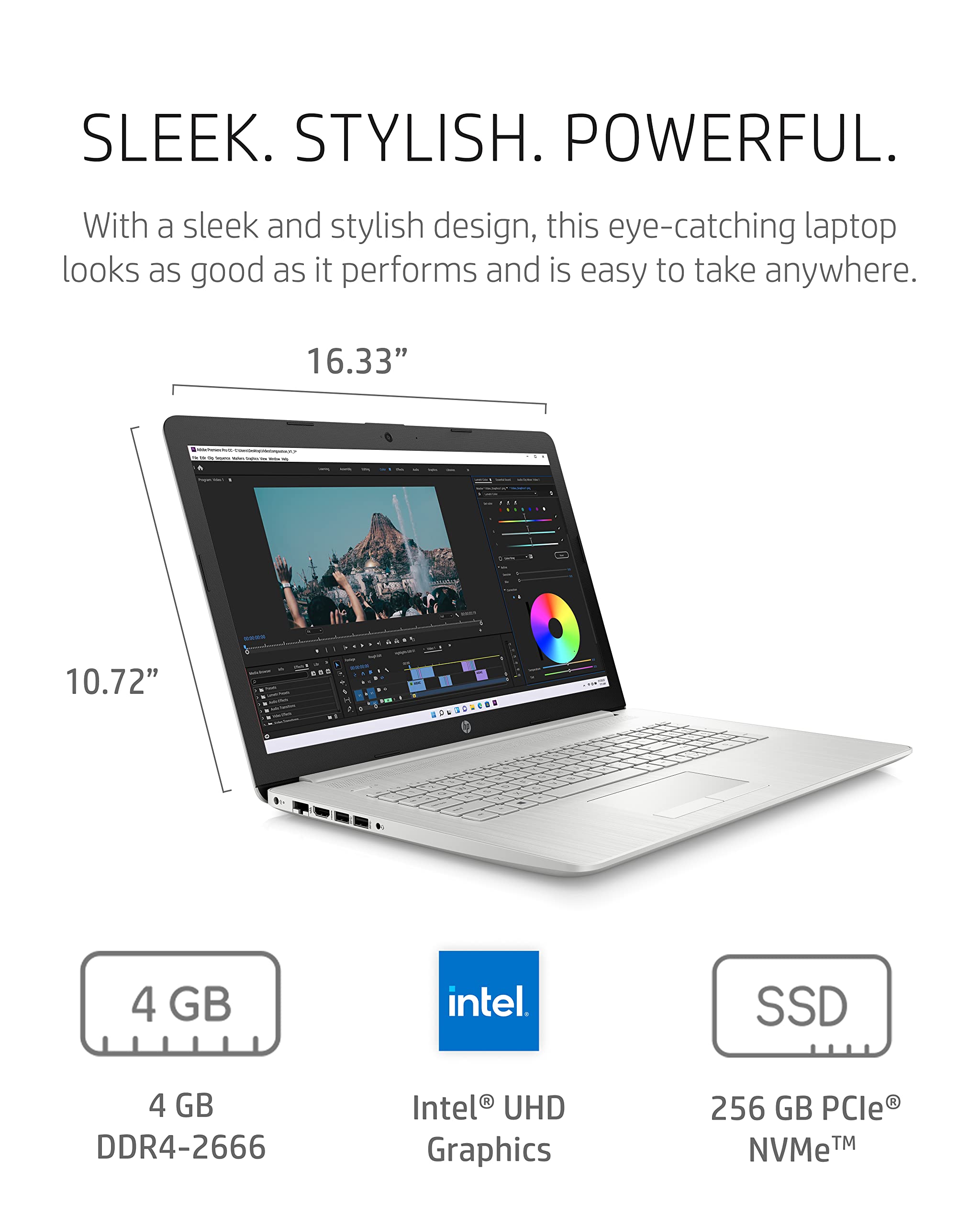 Hp 17 Laptop Pc, 11 Generation Intel Core, 4 Gb Ram, 256 Gb Ssd, Uhd Graphics, 17.3'' Hd+ Display, Windows 11 Home, Wi Fi & Blue