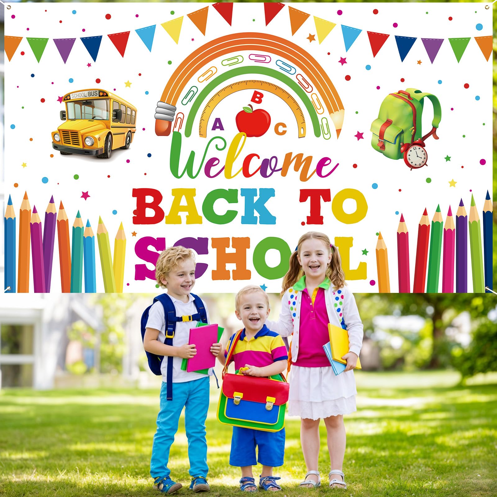 Welcome Back To School Banner Decoration, Positive Back To School Backdrop Motivational Classroom Banner First Day Of School Sig