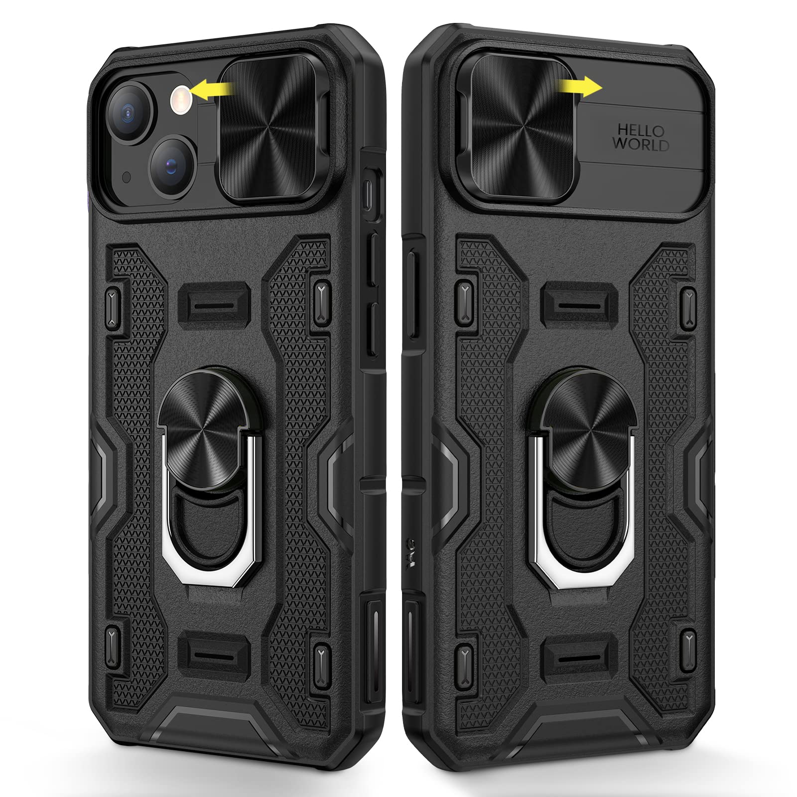 Caka For Iphone 14 Case, Iphone 13 Case With Camera Cover & Kickstand With Built In 360   Rotate Ring Stand Magnetic Magnet Prot