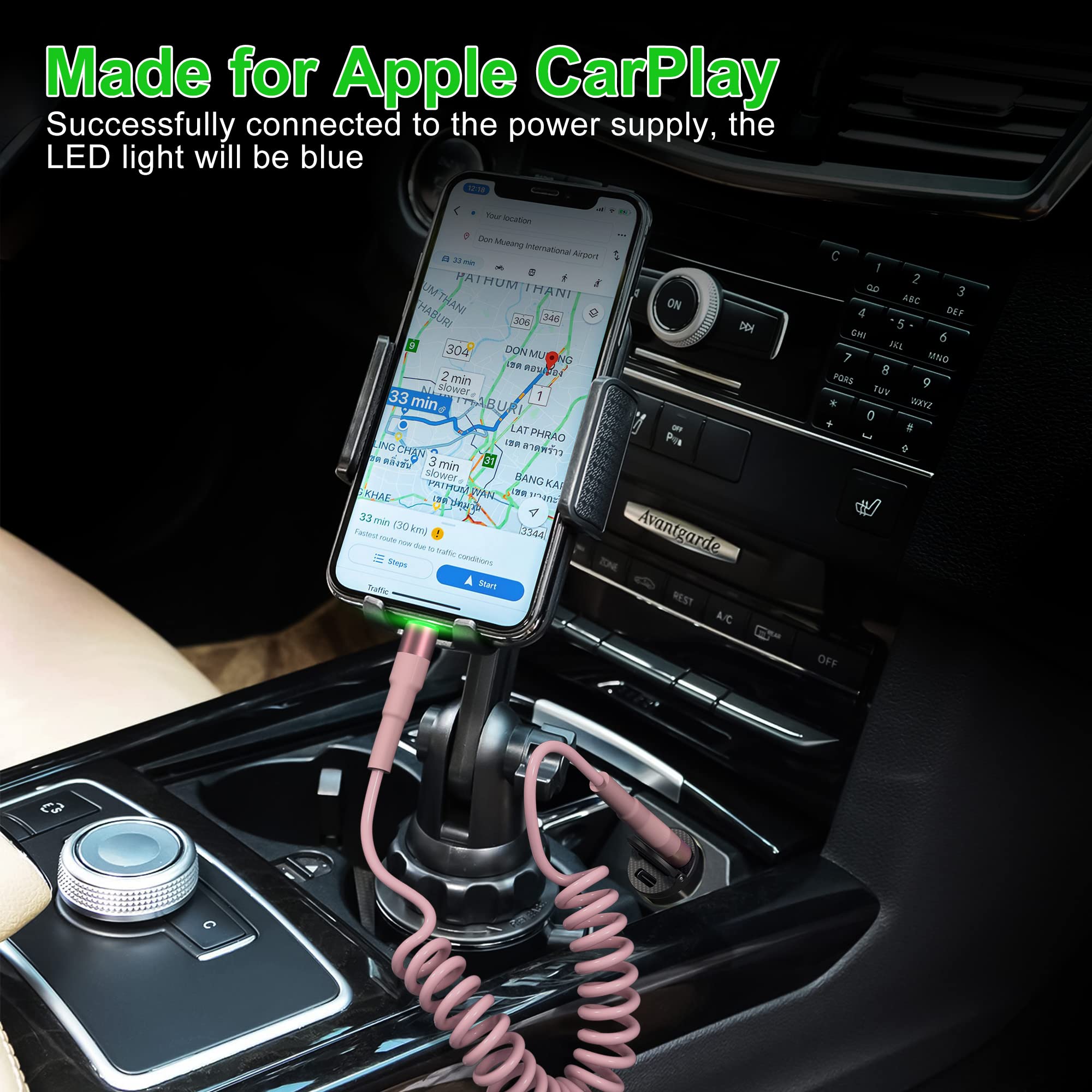 Coiled Iphone Lightning Cable [Mfi Certified], Apple Carplay Cable With Data Sync, Short Coiled Iphone Charger Cable For Car, Pink