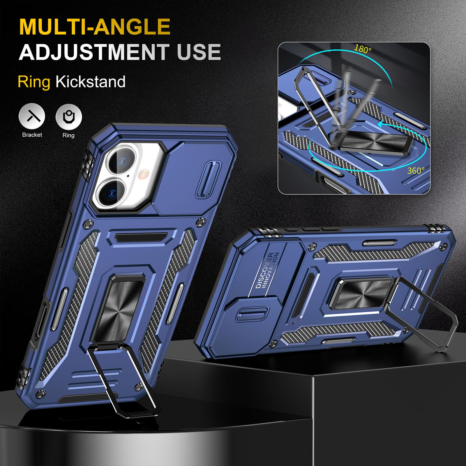 Sefing Case For 16 Plus Iphone Phone Case Iphone 16 Plus Case With Kickstand Ring Holder, With Camera Cover, With Magnet Car Mou