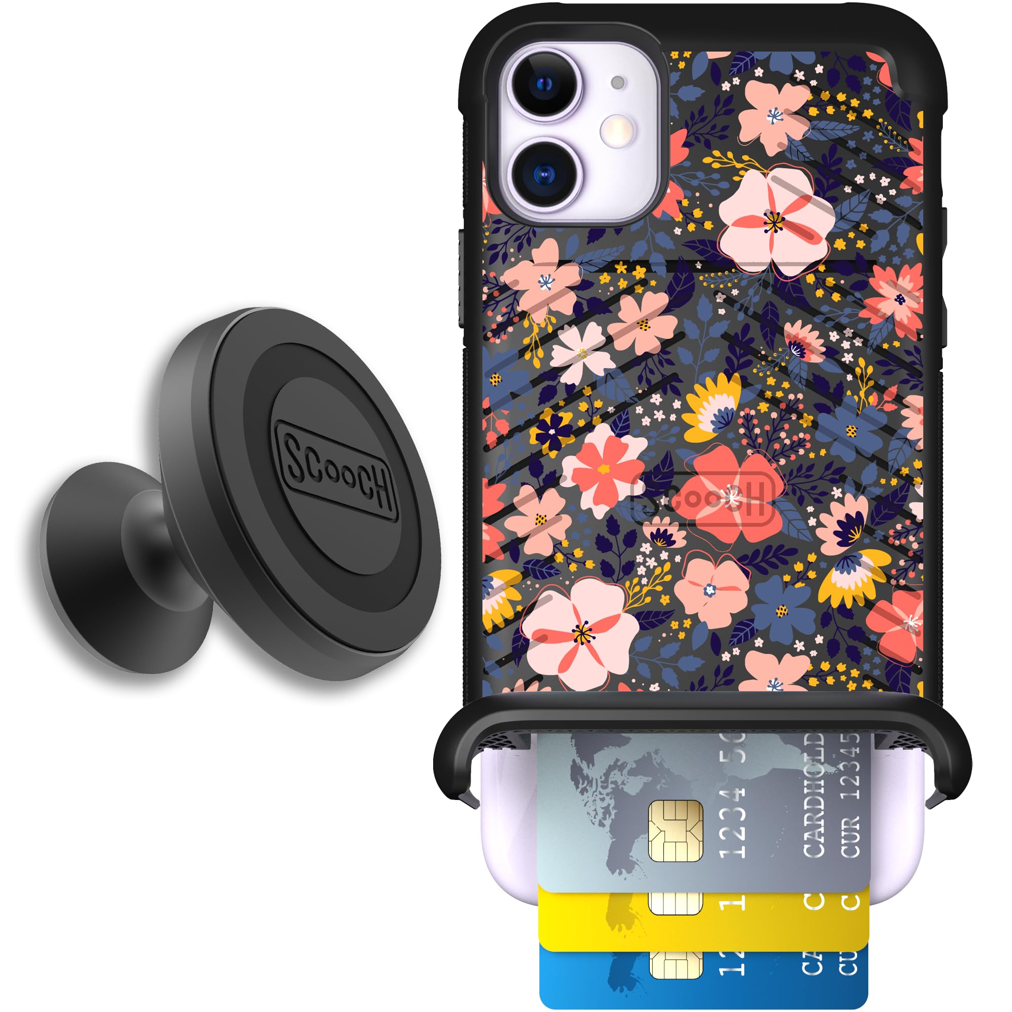 Scooch for iPhone 11 Case with Card Holder, Wingmate Wallet Case with Hidden Card Slot and RFID Protection for 4 Cards, Starter 