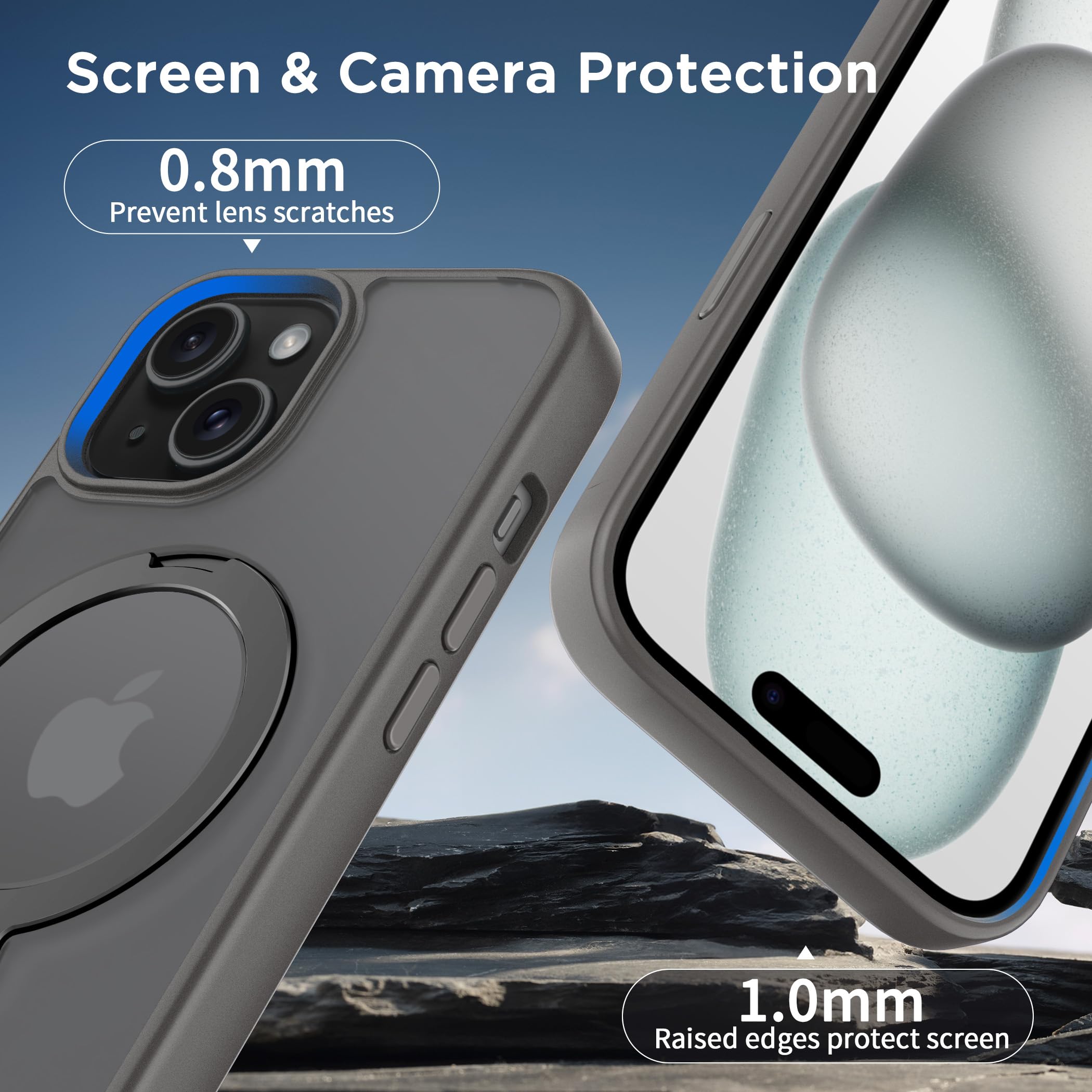 Cacoe Magnetic Case For Iphone 15 6.1 Inch With 360 Rotatable Ring Stand, Compatible With Magsafe Car Phone Mount, Iphone 15 Cas