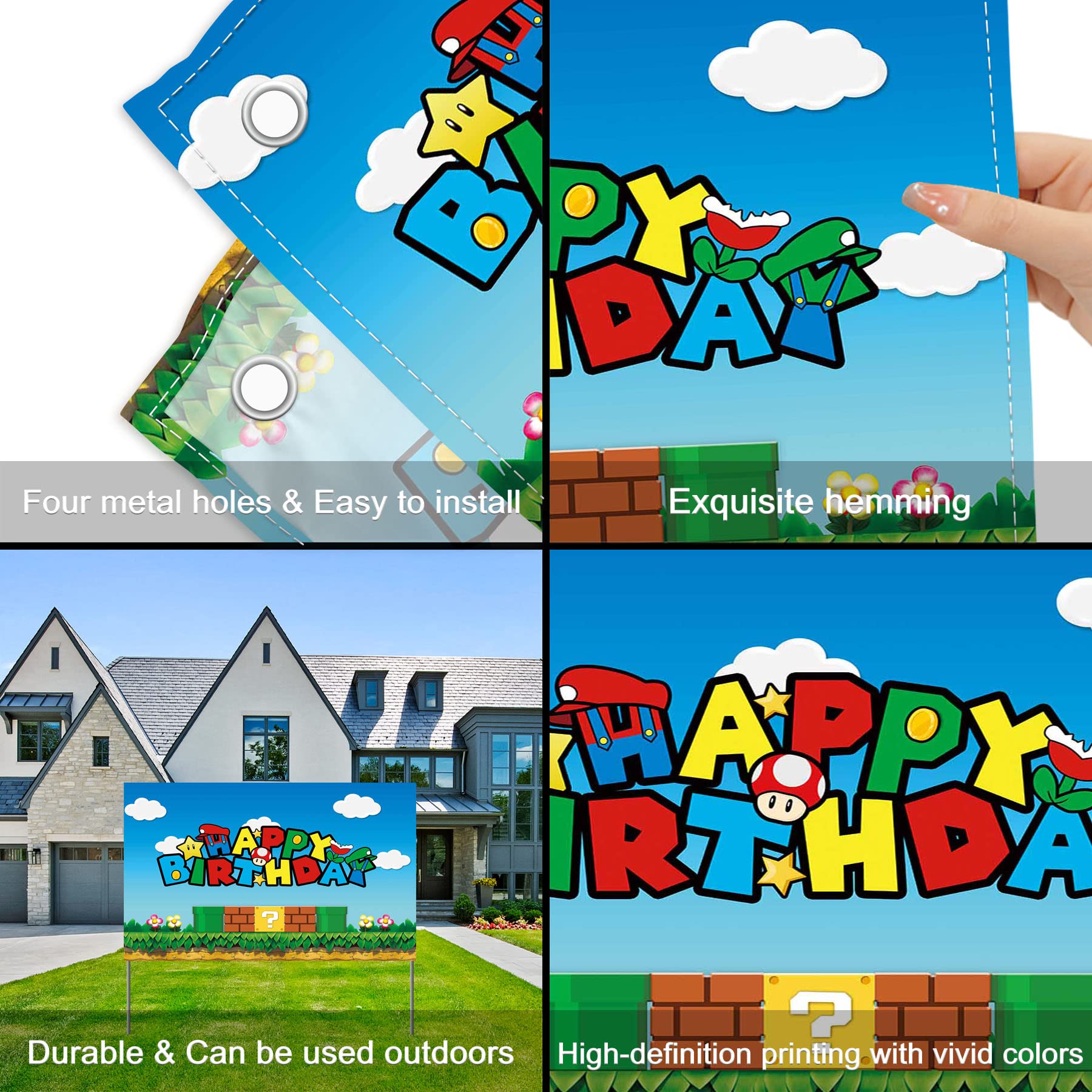 Yriujul 72X43Inch Fabric Birthday Video Game Backdrop Super Brother Adventure Photography Background Cartoon Gold Coin Party Dec