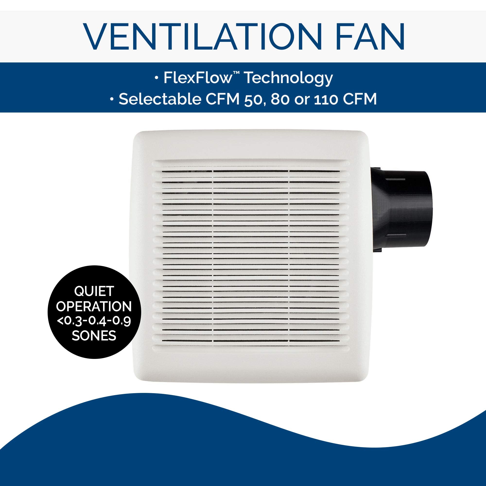 Broan Nutone Ae50110Dc Flex Dc Series Energy Star Certified Bathroom Ventilation Fan, Medium, White