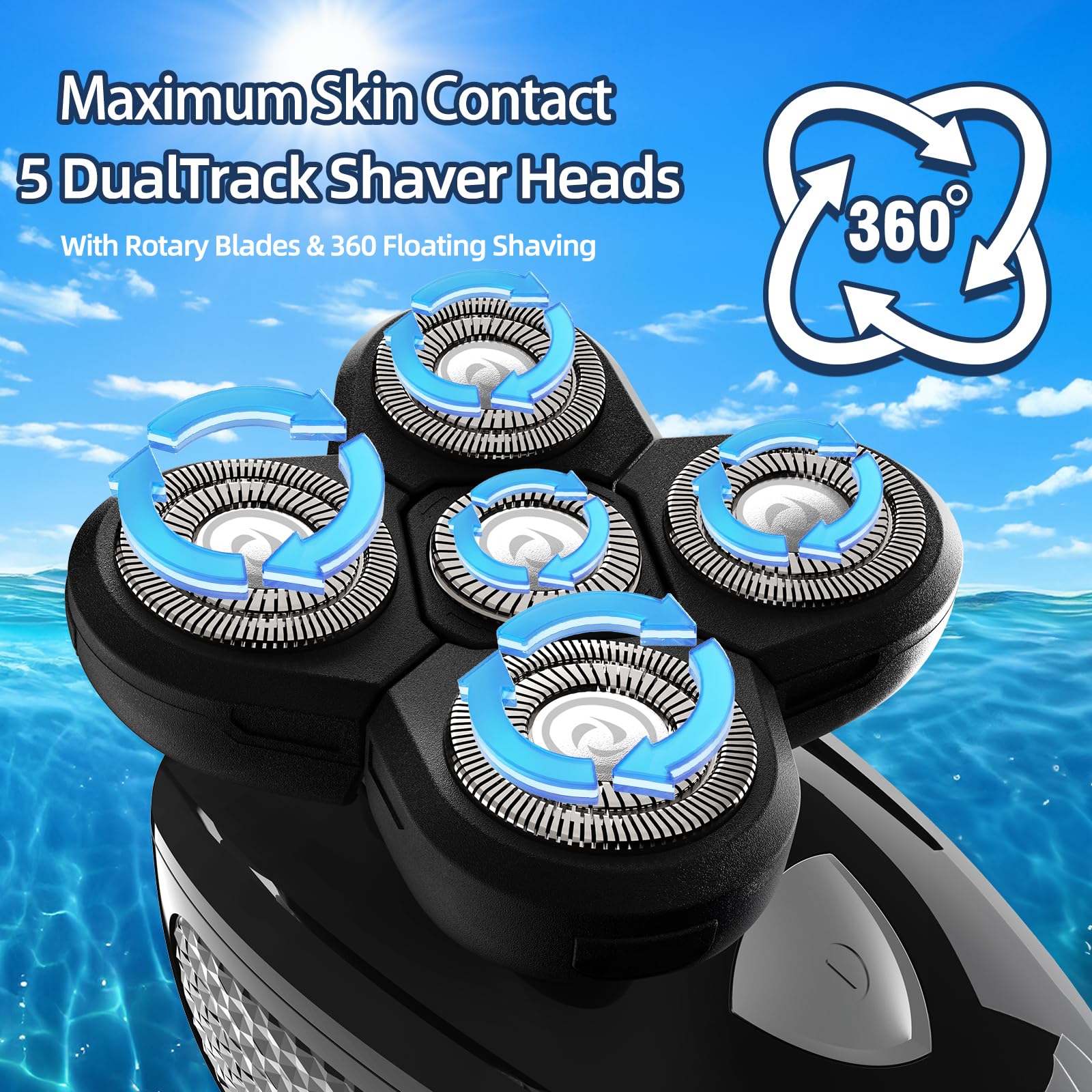 Phxcham Head Shavers For Bald Men, Rotary Waterproof Cordless Bald Electric Shavers, Dry Wet Shaving For Men (Black)