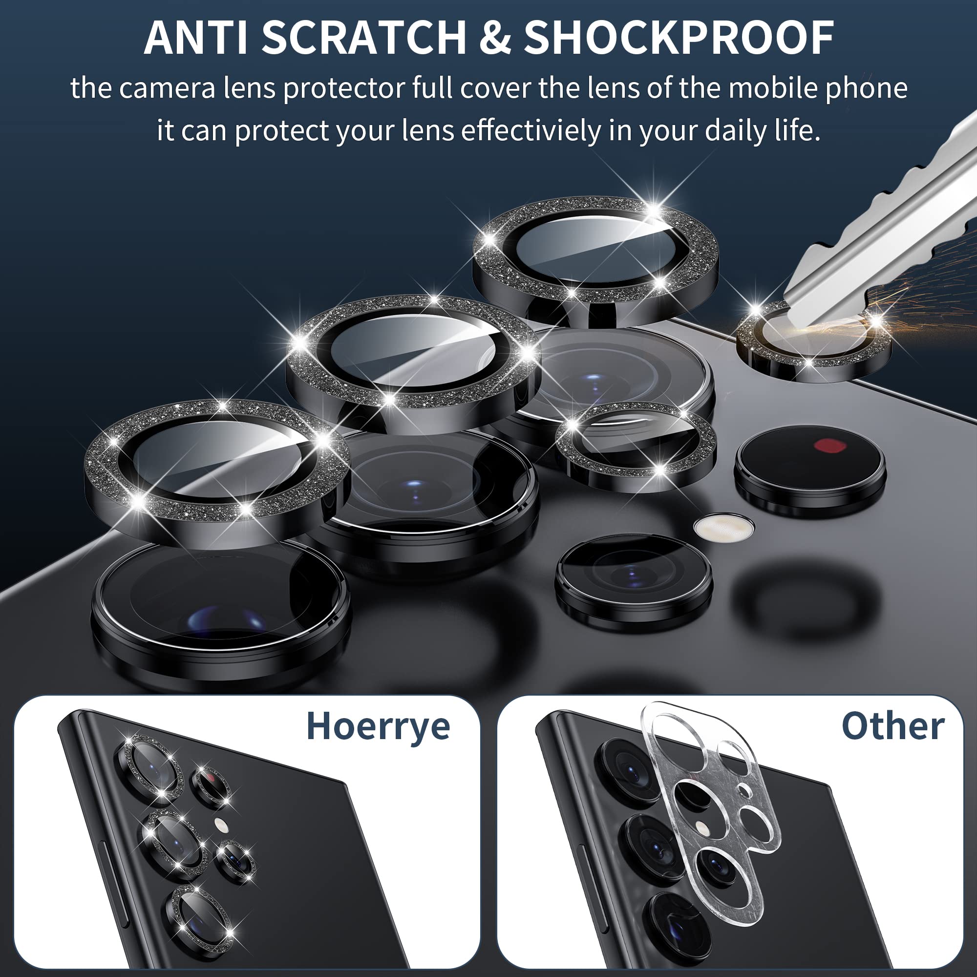 Hoerrye For Samsung Galaxy S23 Ultra Camera Lens Protector, Case Friendly, 9H Tempered Glass Anti Scratch, Space Titanium Milita