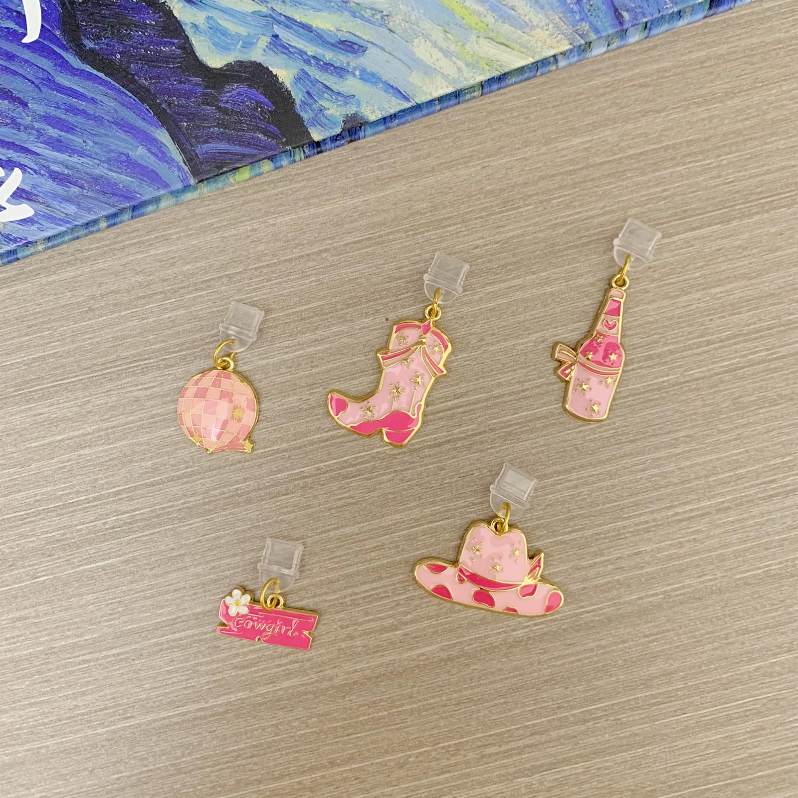 Bolkine 5 Pcs Dust Plug Charms For Kindle, Pink Cowgirl Style Charm Compatible With E-Reader And Smart Devices Type C/Usb C Char