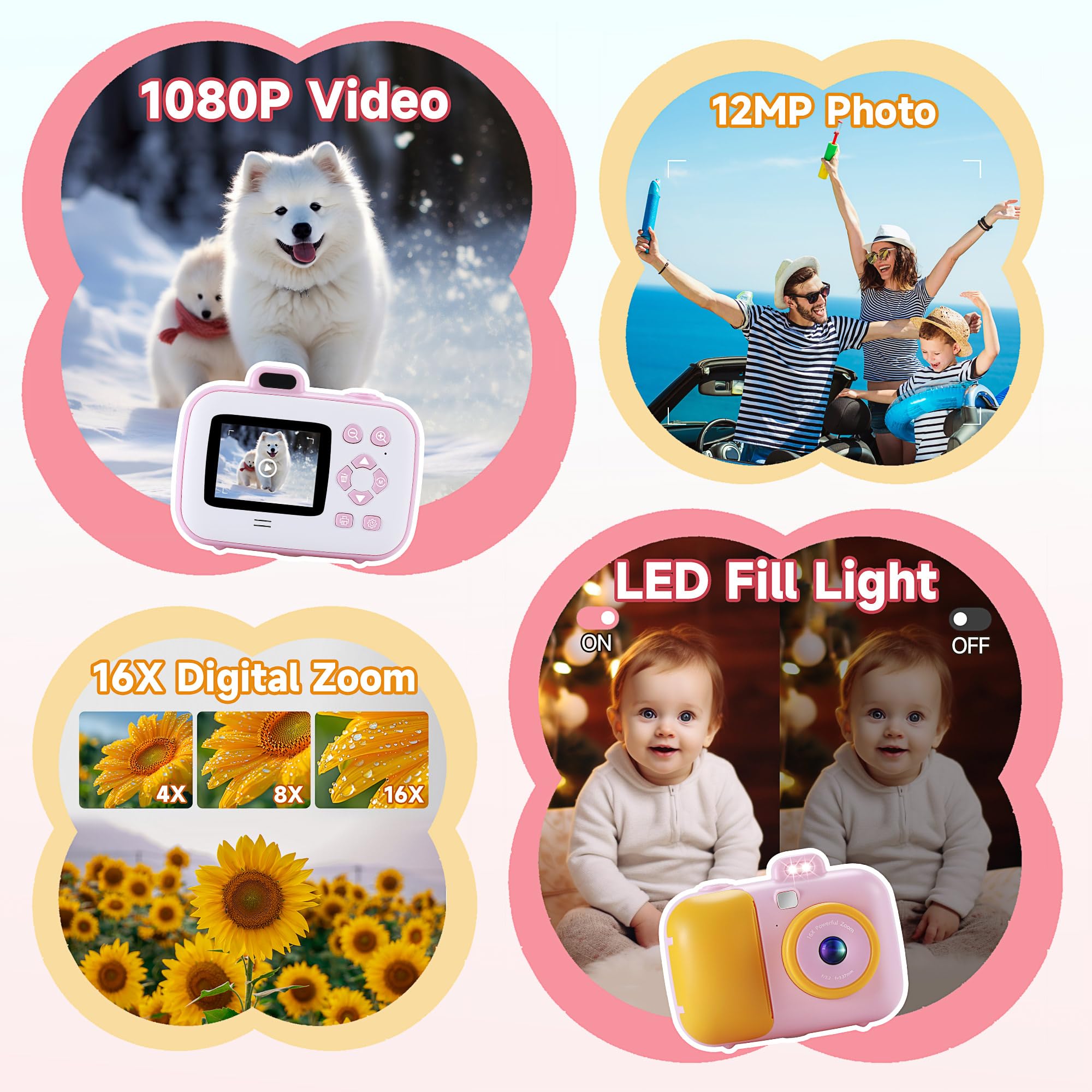 Kids Camera Instant Print For Girls Boys Age 3 12 Kids Toys, 12Mp 1080P Kids Digital Cameras Christmas Birthday Gifts For 4 5 6