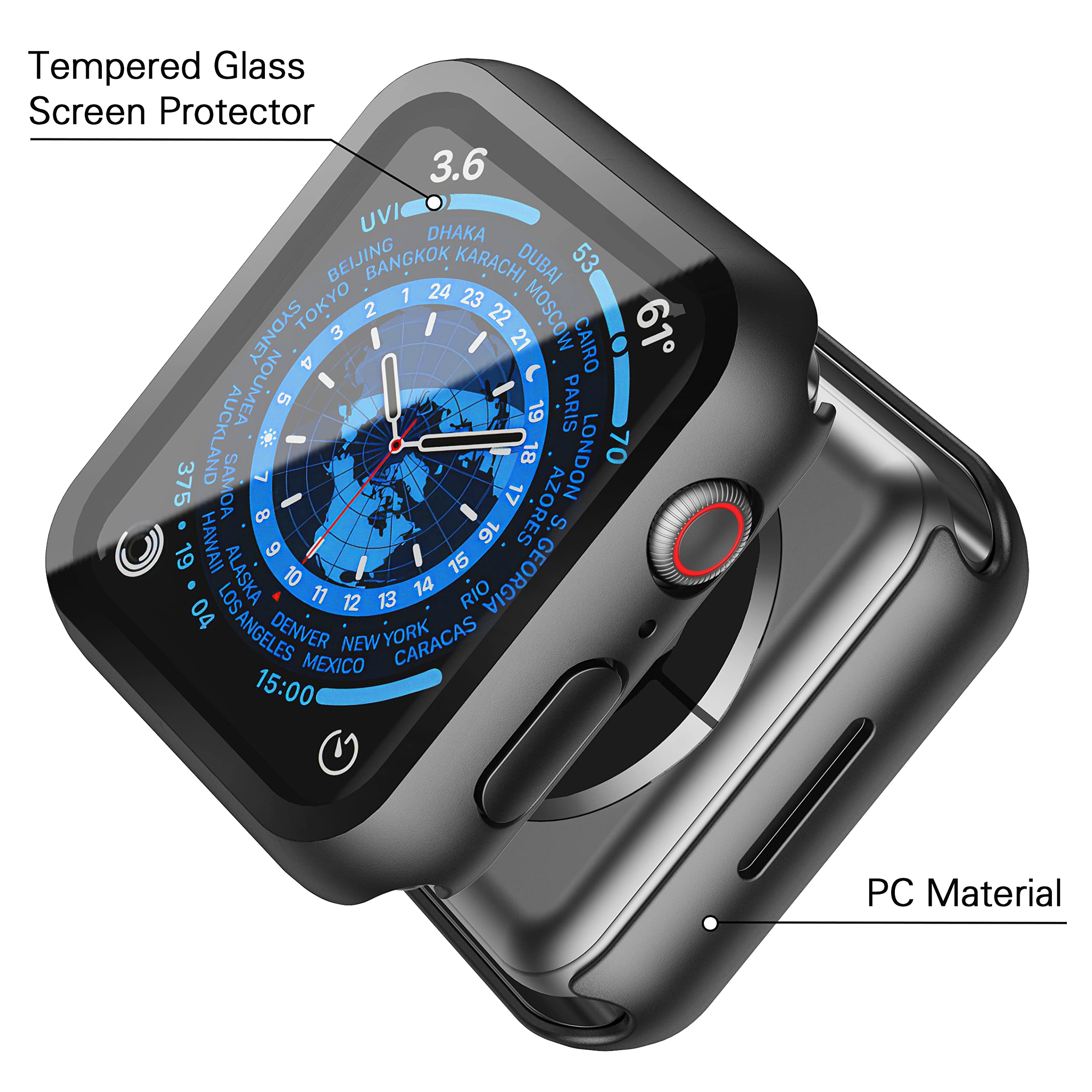 Misxi 2 Pack Hard Pc Case With Tempered Glass Screen Protector Compatible With Apple Watch Series 9 (2023) Series 8 Series 7 41M