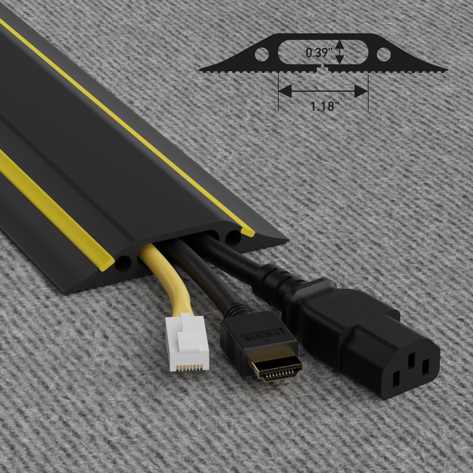 D-Line 6ft Floor Cord Cover Cable Protector Linkable Heavy Duty PVC Black/Yellow FC83H