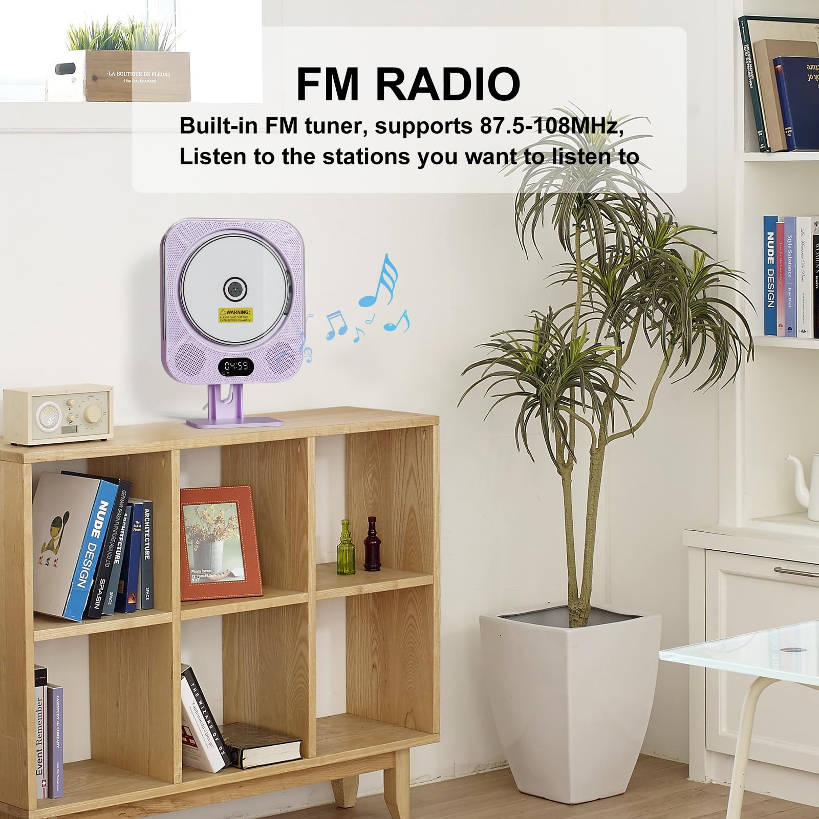 Kpop Purple Cd Player,Wired Cd Players For Home,Desktop/Wall Cute Bluetooth Speakers With Ir Remote Control,Fm Radio/Cd Music Ti