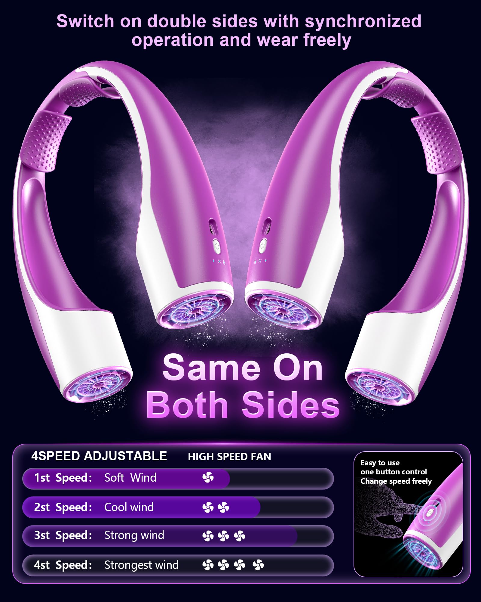 Rohent Neck Fan Portable For Women: High Speed Faster Cooling Neck Fan 4 Speeds Wind   Super Light Ultra Quiet Rechargeable Pers