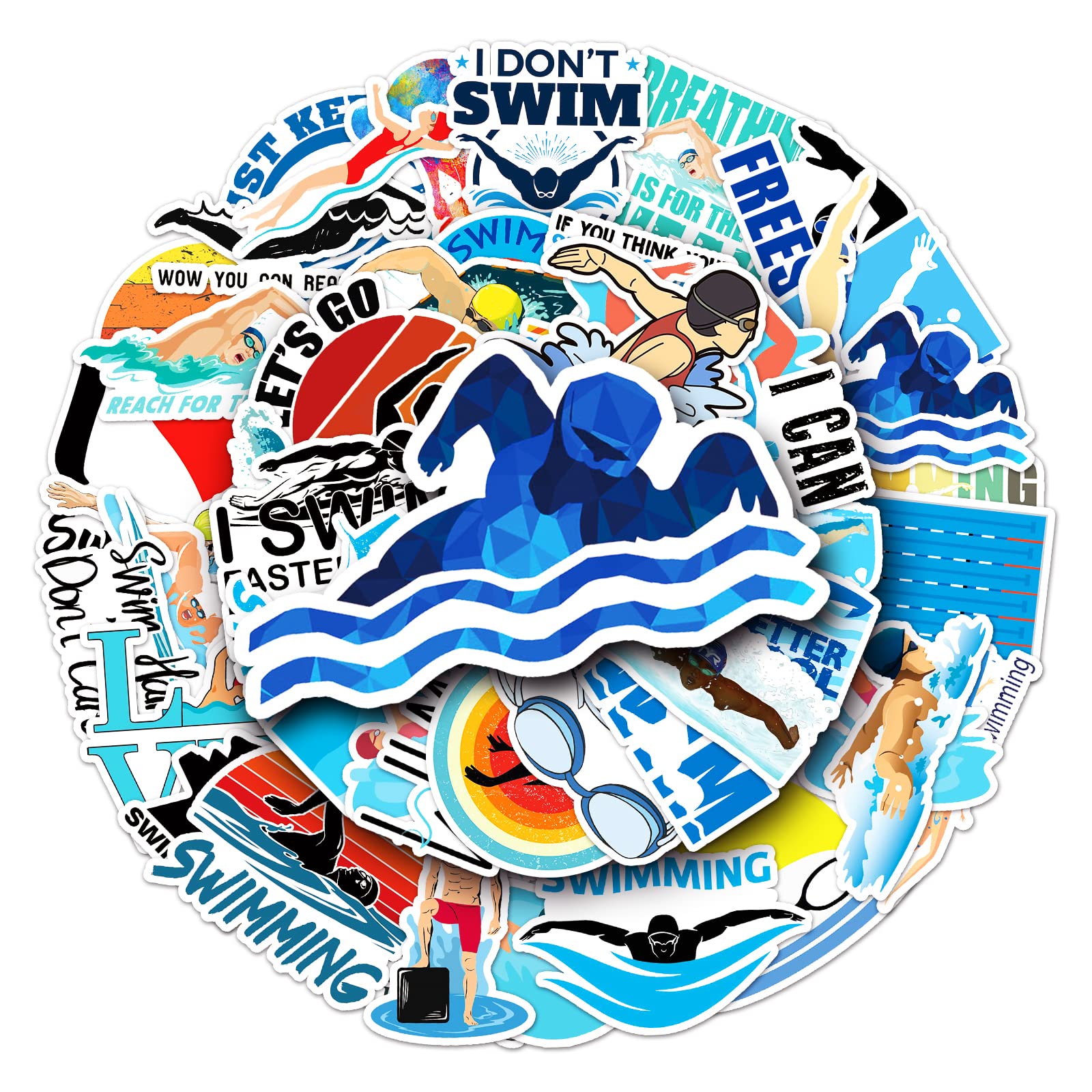 100 Pcs Swimming Stickers, Vinyl Waterproof Swimming Stickers For Water Bottles, Laptop, Notebook, Scrapbook, Luggage, Cell Phon