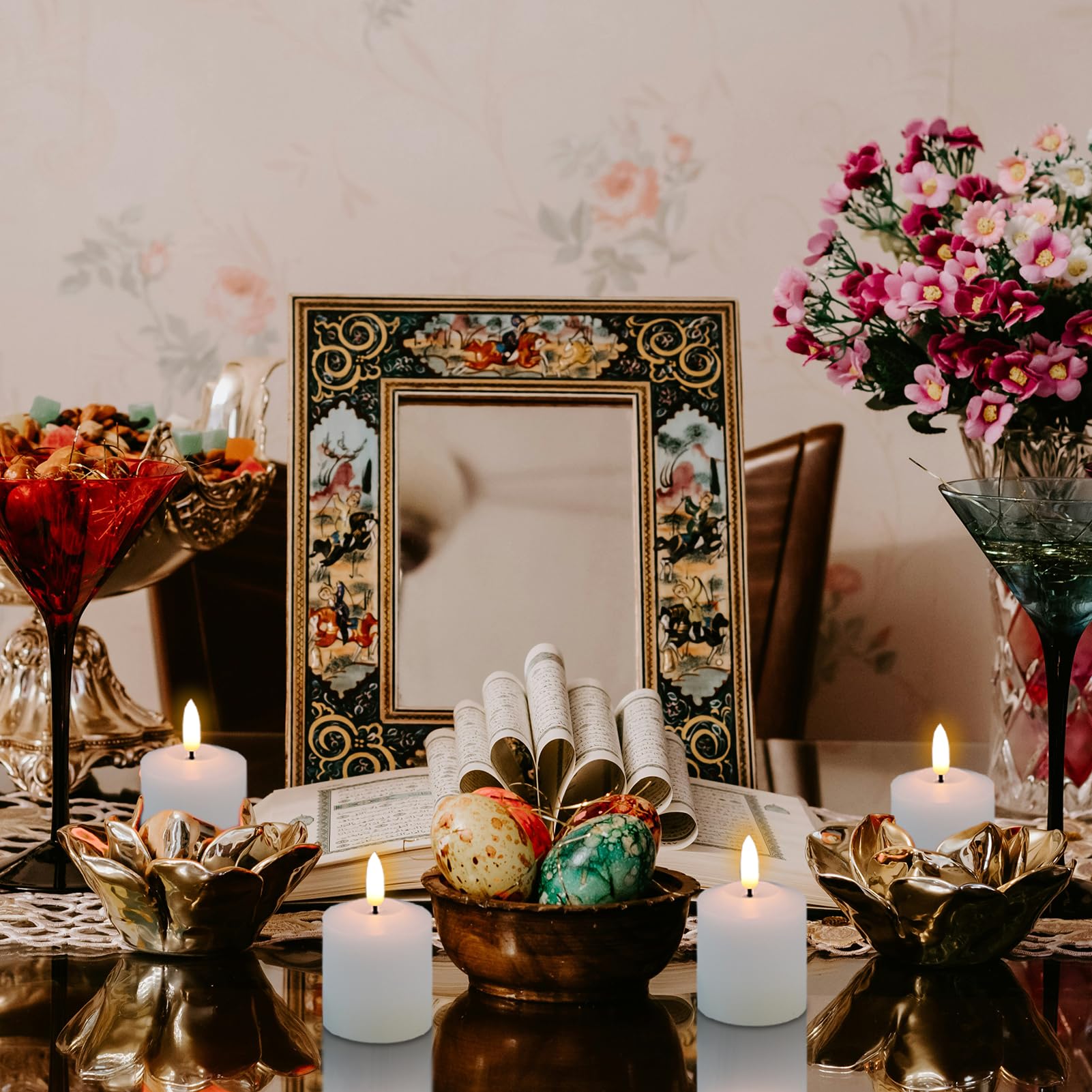 Kunswenn Led Votive Flickering Flameless Candles, Flameless Pillar Candlesticks With 3D Wick Realistic, Real Wax Candles Battery