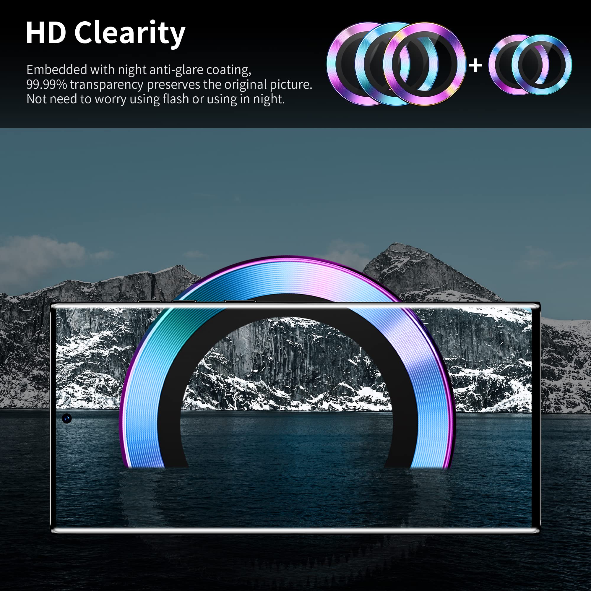 Hoerrye For Samsung Galaxy S22 Ultra Camera Lens Protector, Case Friendly, 9H Tempered Glass Anti Scratch, Space Titanium Milita