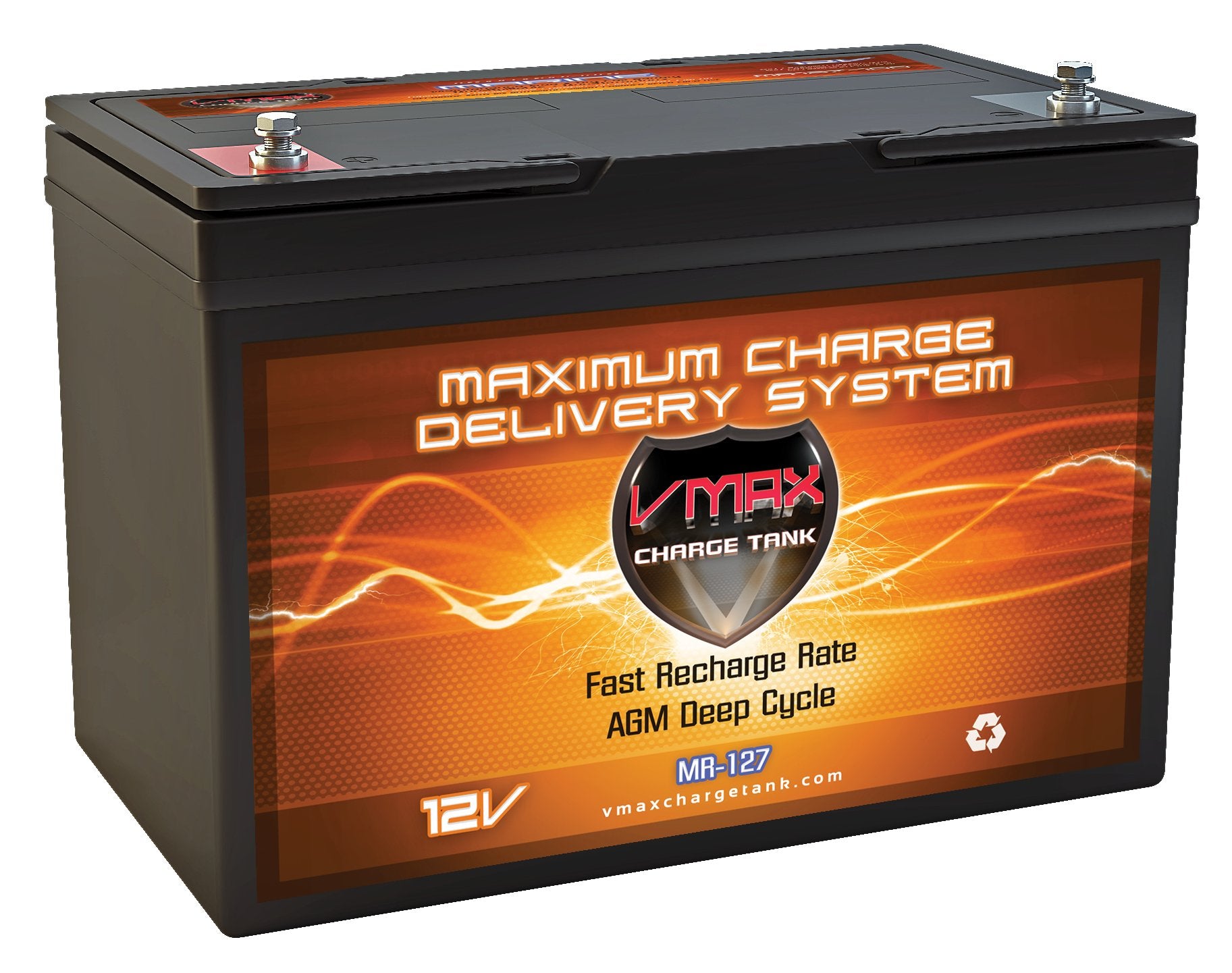 VMAX MR127 12 Volt 100Ah AGM Deep Cycle Maintenance Free Battery compatible with boats and 40-100lb, minnkota, cobra, sevylor an