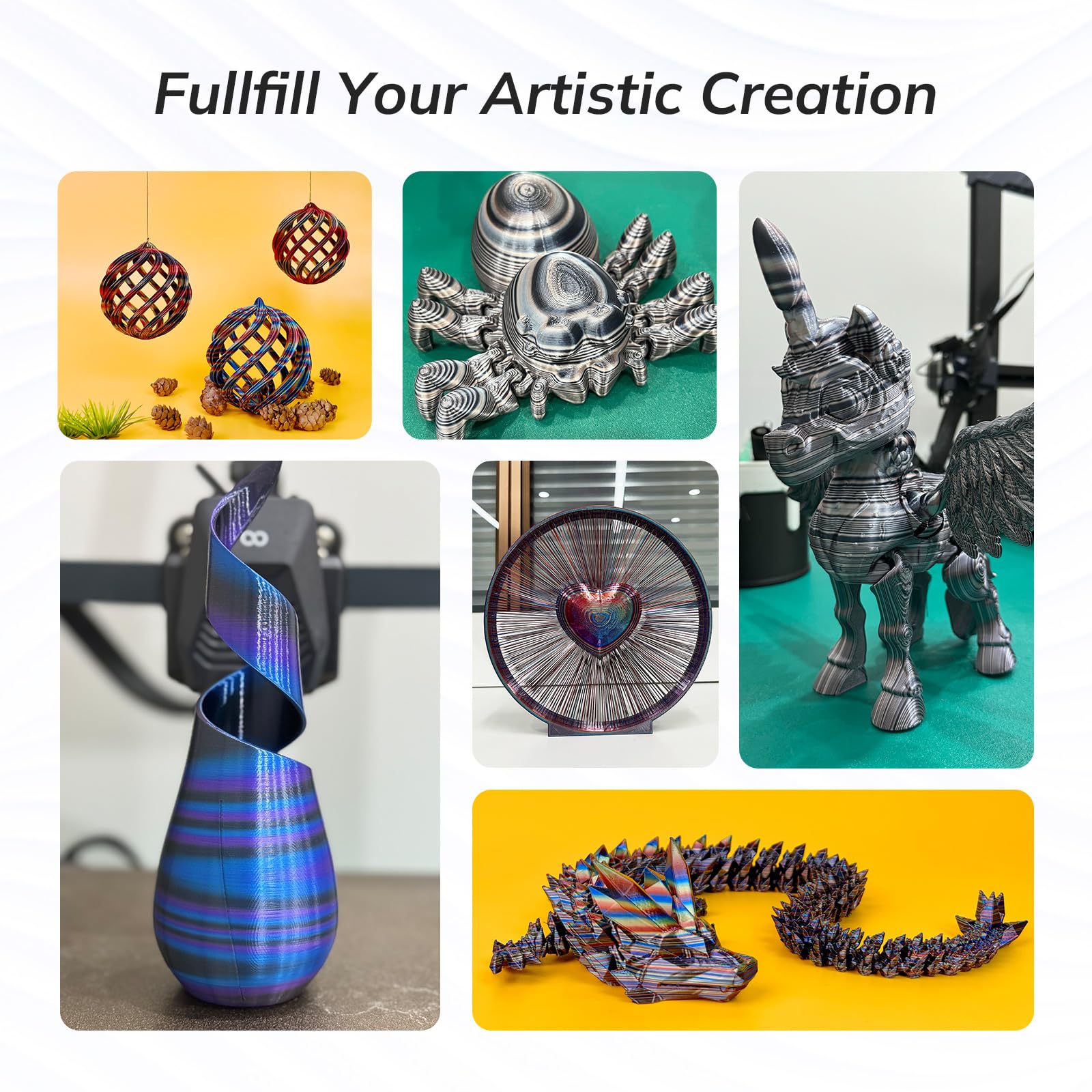 Amolen Silk Pla 3D Printer Filament Bundle, Multicolor Rainbow Pla 1.75Mm, Shiny Fast Color Change Pla Irregular Stripes 3D Prin