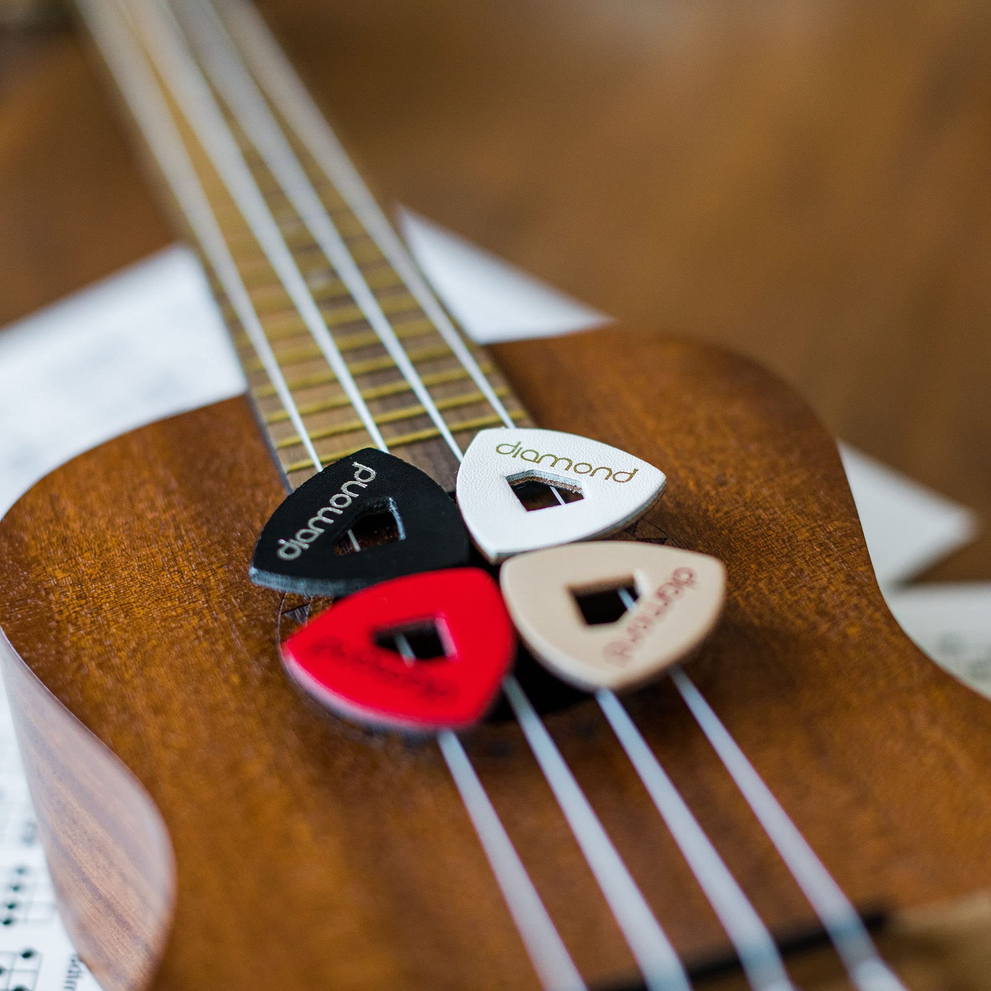 Leather Ukulele Picks With Diamond Shaped Cutout Hole For Enhanced Grip Never Drop Your Pick While Playing Also Works As A Guita
