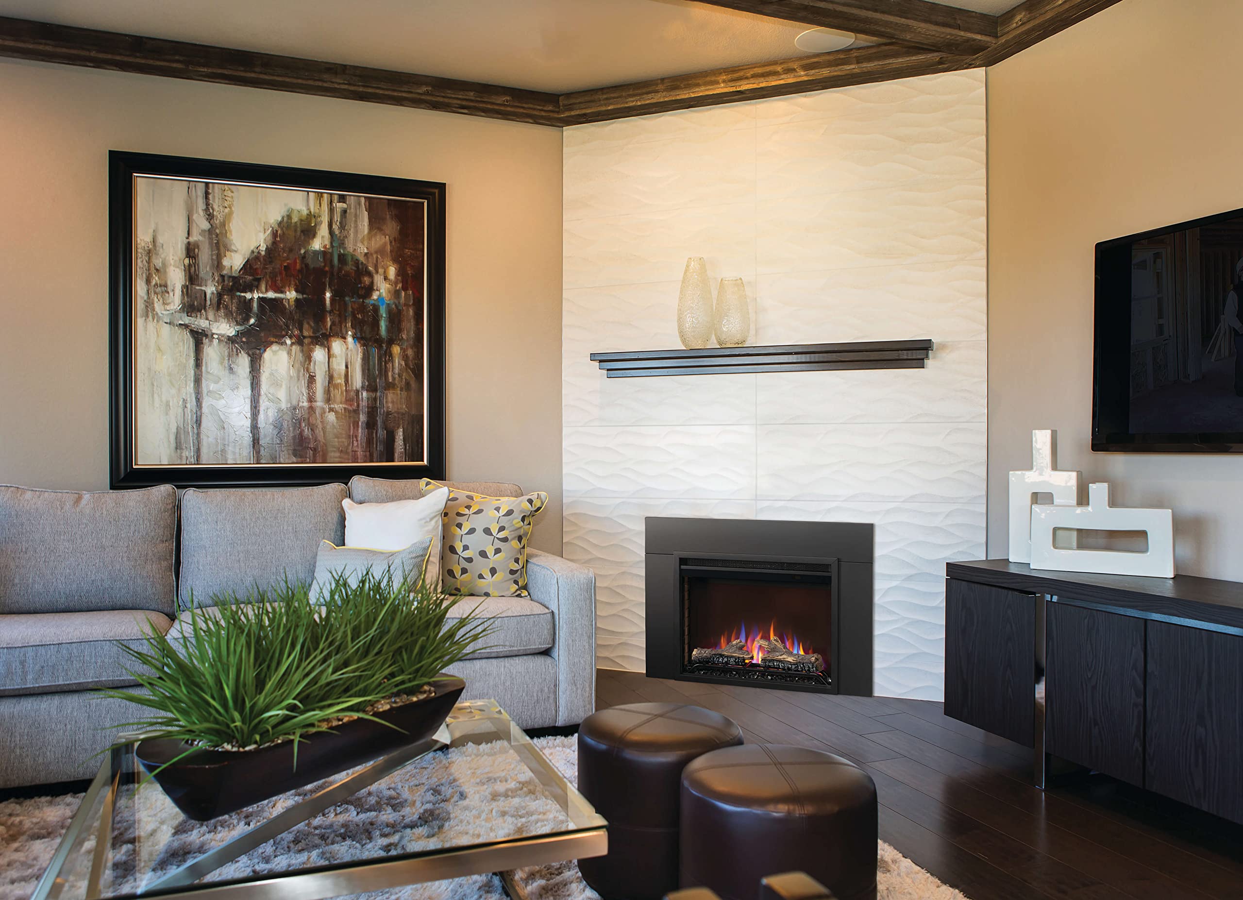 Napoleon Cineview 26   Nefb26H   Built In Electric Fireplace, 26 In, Black, Glass Front, Glass Crystal Ember Bed, Optional Burnt