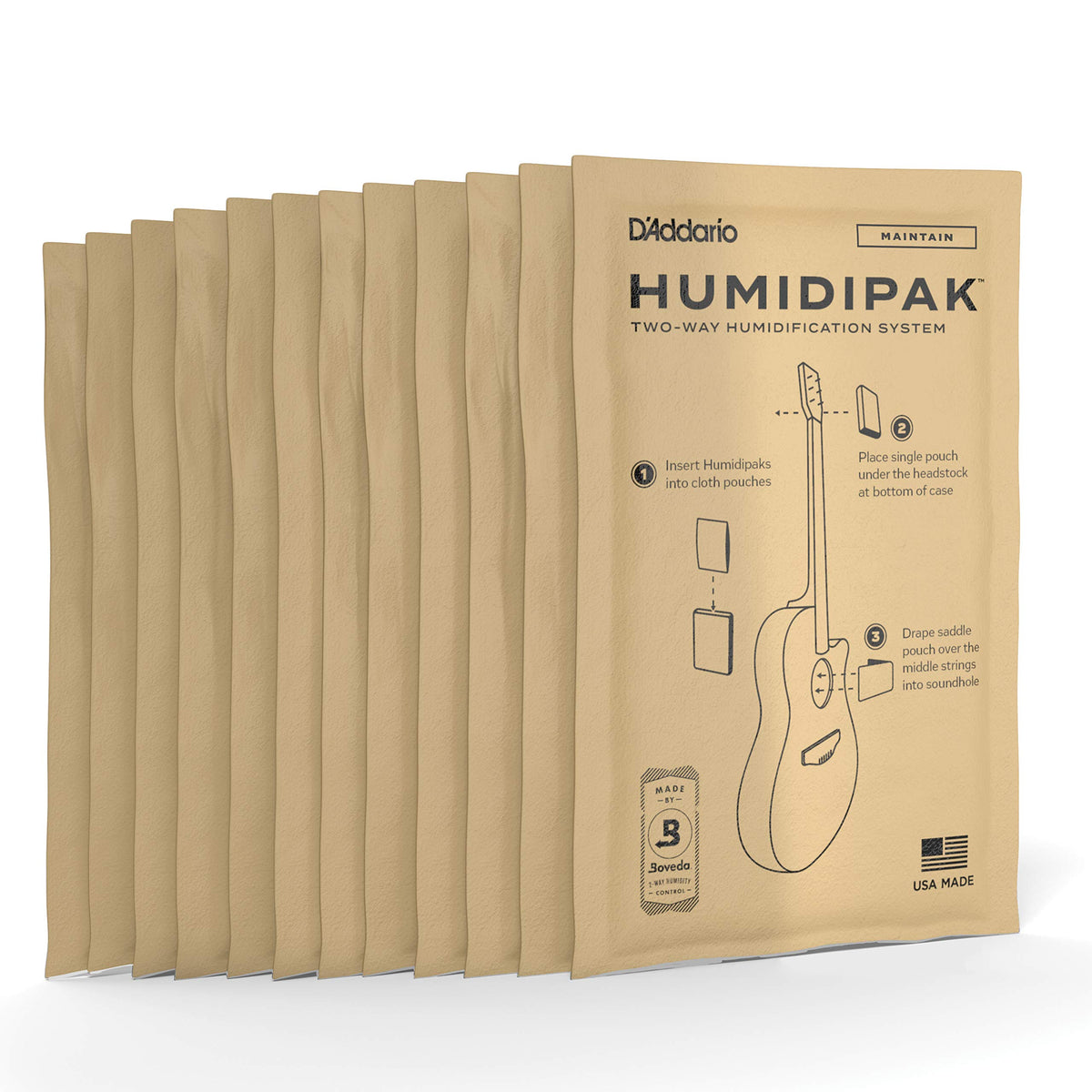 Daddario Accessories Guitar Humidifier Packs-Two-Way Humidification System Conditioning Packets-12 Maintain Replacement Packets 