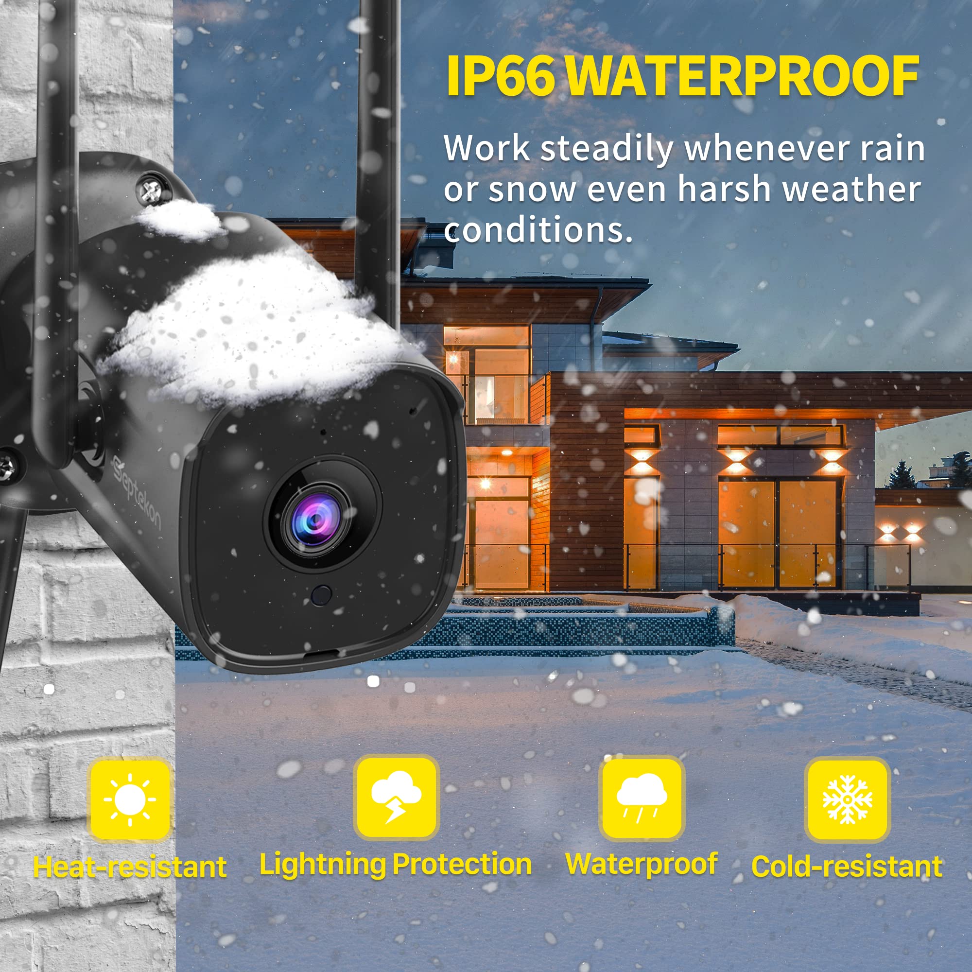 Septekon Security Camera Outdoor 2 Pack, 2.4G Wired Wifi Cameras For Home Security, 2K Surveillance Cameras With Motion Detectio