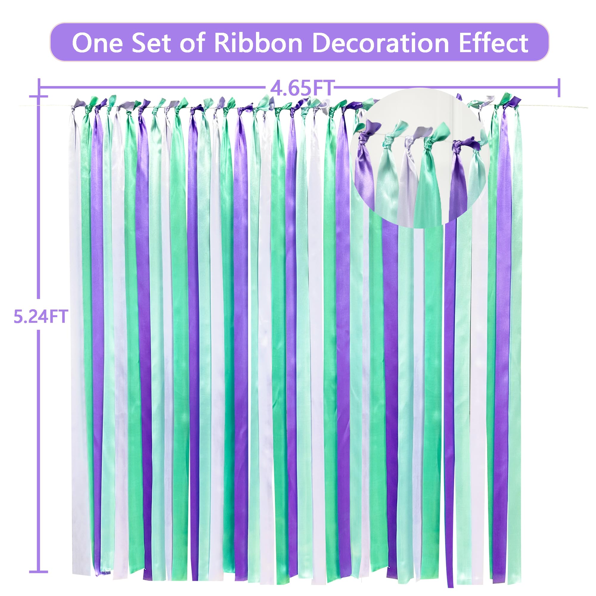 Mermaid Party Decorations Purple Teal Streamer Backdrop 197 Ft  1.97'' Wide Satin Ribbon Fringe Hanging Garland For Mermaid Birt