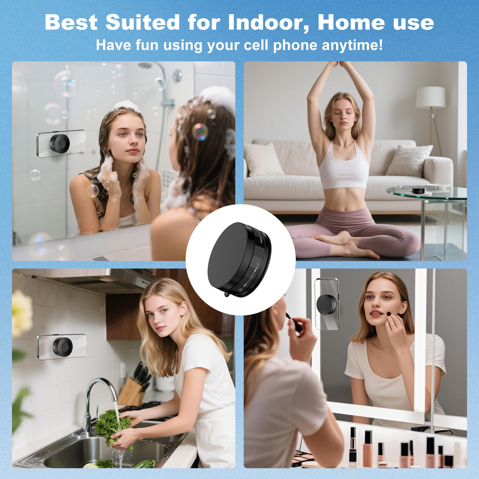 Cloudvalley Magnetic Shower Mirror Phone Holder, Portable Vacuum Suction Cup Phone Mount For Iphone 16 15 14 13 12, Hands-Free P