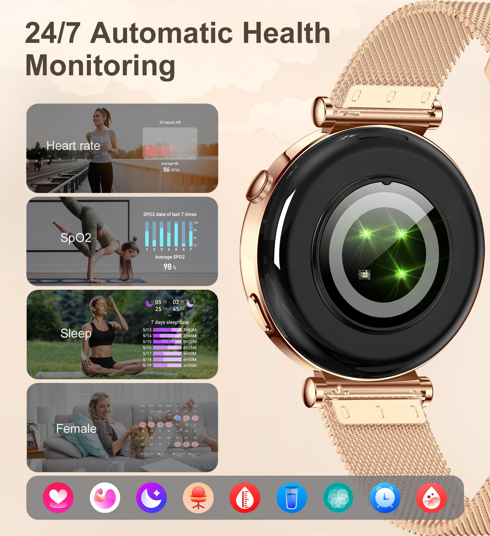 Small Smart Watch For Women With Bluetooth Call, 1.27 '' Fitness Watch Step Counter Heart Rate Sleep Monitor 100+ Sports Modes F