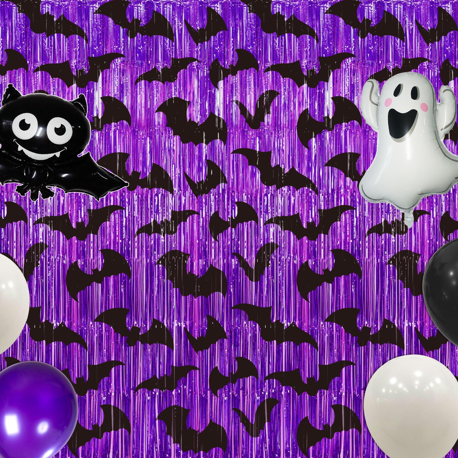Yavxzvbw Purple Halloween Fringe Curtain Halloween Party Decorations Halloween Photo Backdrop With Purple Black Bat Decorations