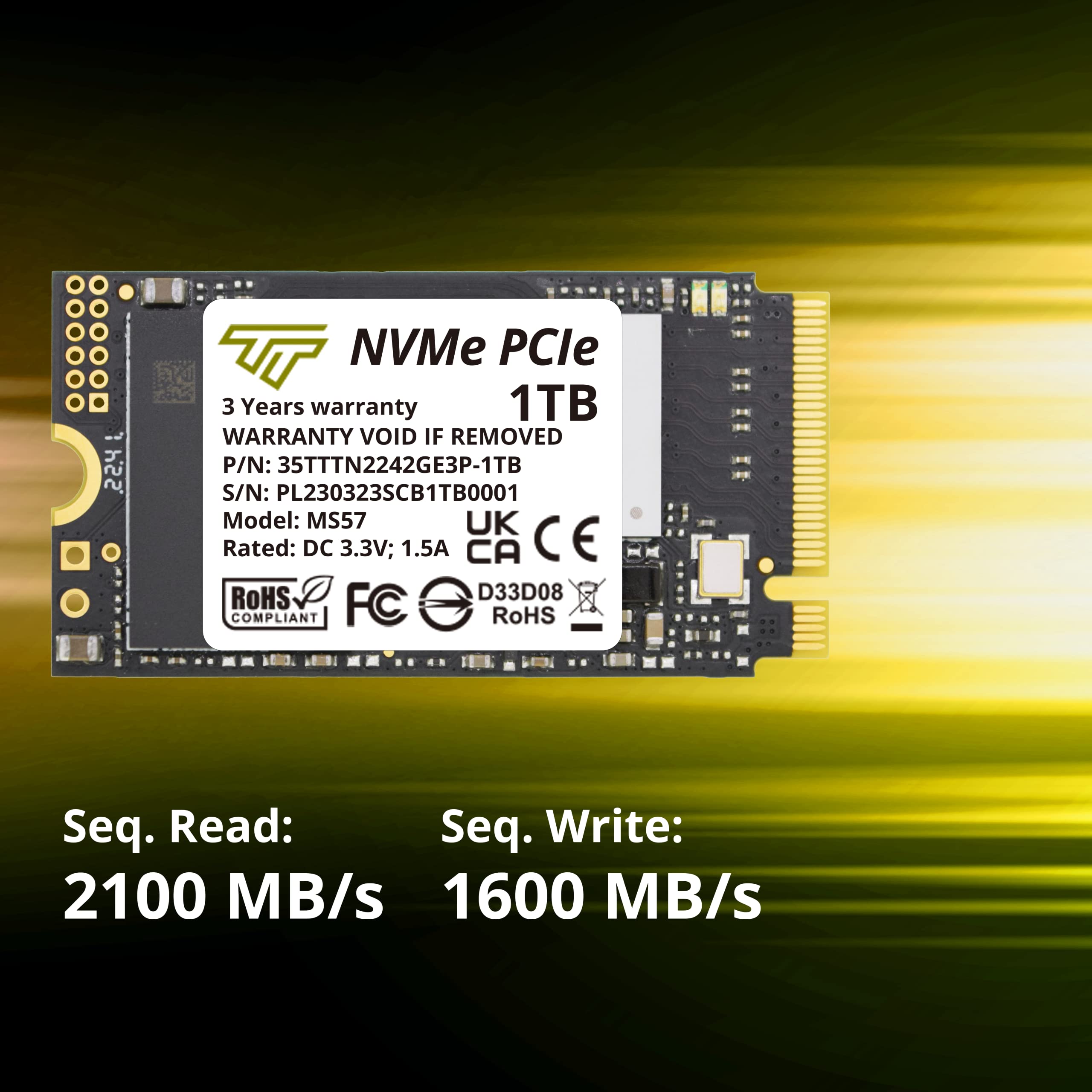 Timetec 1Tb M.2 2242 Ssd Nvme Pcie Gen3X4 3D Nand Tlc Read/Write Speed Up To 2,100/1,600 Mb/S Compatible With Lenovo Thinkpad E15 / Thinkpad 11E Yoga Gen 6, Laptop And Desktop