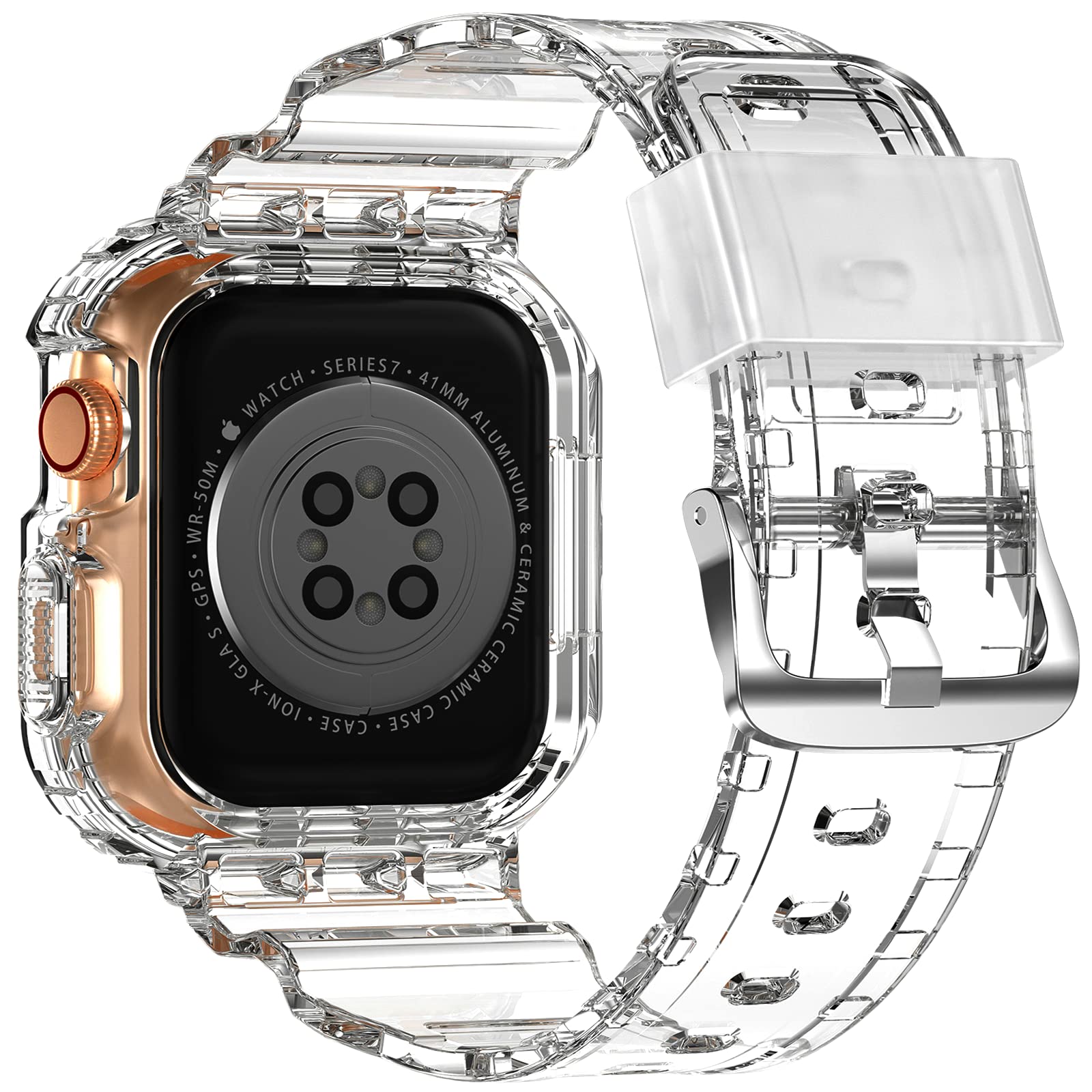 Xyf Compatible For Crystal Clear Apple Watch Bands, 41Mm 40Mm 38Mm Bumper Case For Men Women Jelly Sport Cover Strap For Iwatch Ultra 2/1 Series 10 9 8 7 Se 6 5 4 3 2 1 (Crystalclear, 38/40/41)