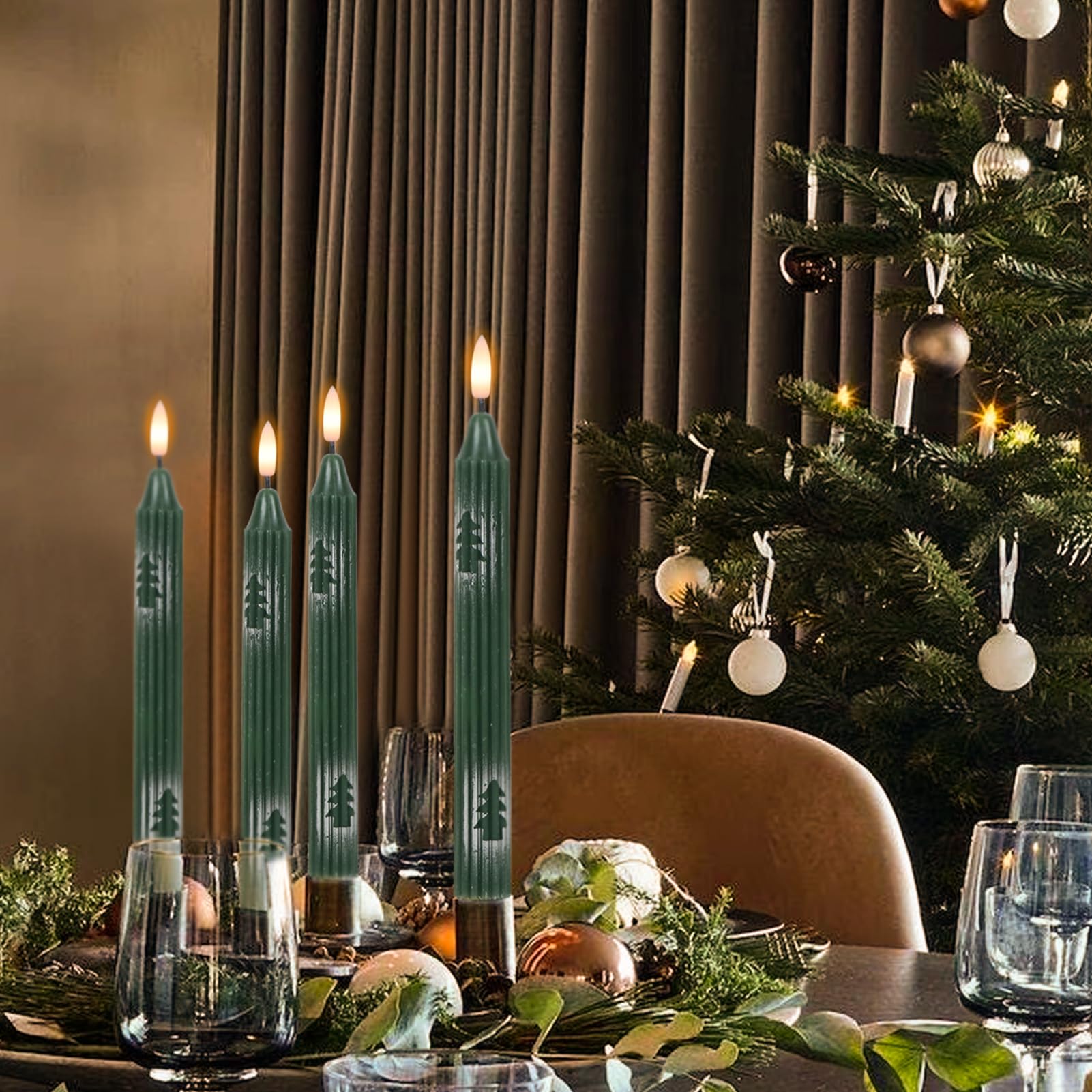 Wondise Christmas Flameless Taper Candles With Remote And Timer, Battery Operated 3D Wick Real Wax Led Candles With Painted Chri