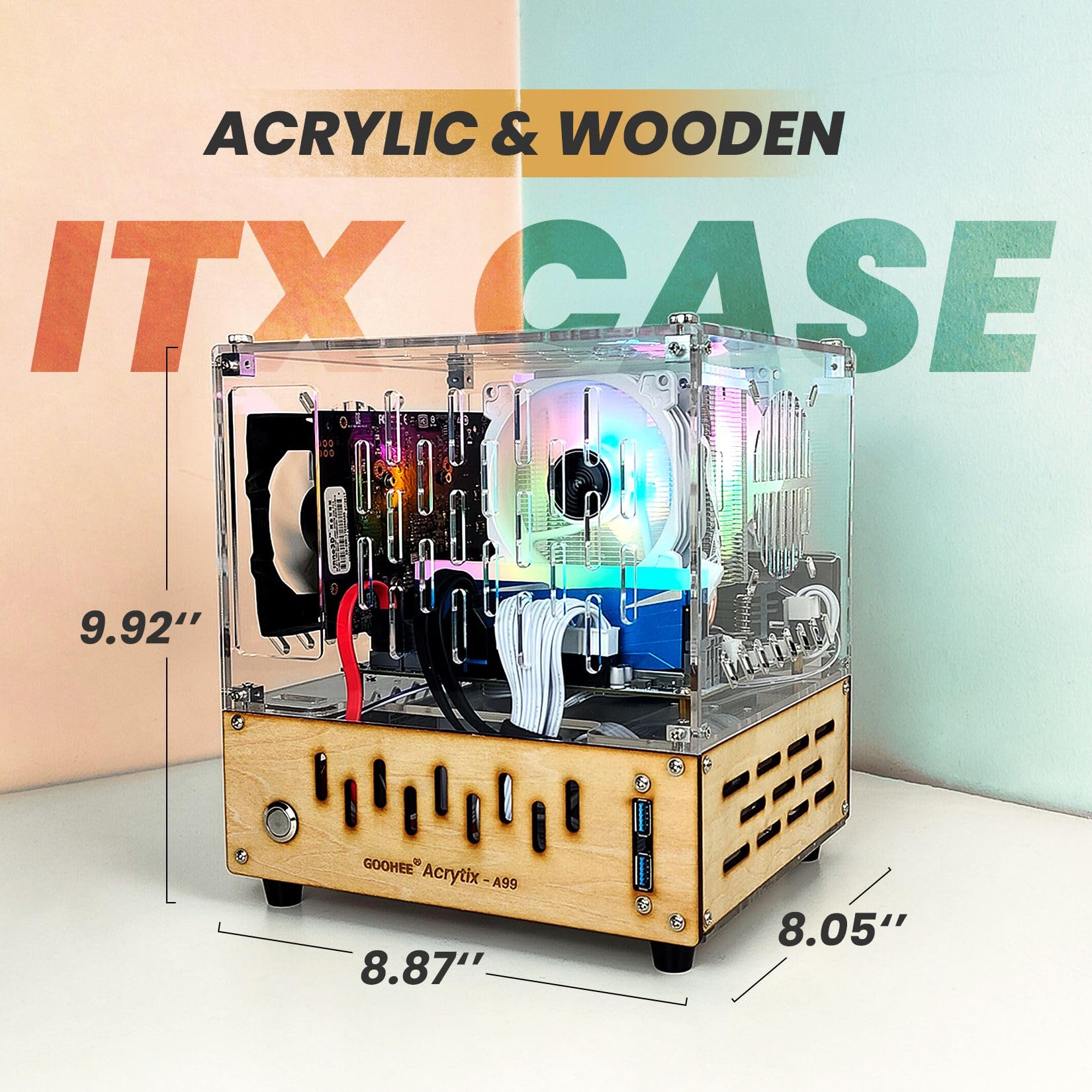 Goohee Mini Itx Pc Case   Premium Clear Arcylic And Wood Pc Case   Unique Small Gaming Pc Case   Mini Itx Computer Case With Exc
