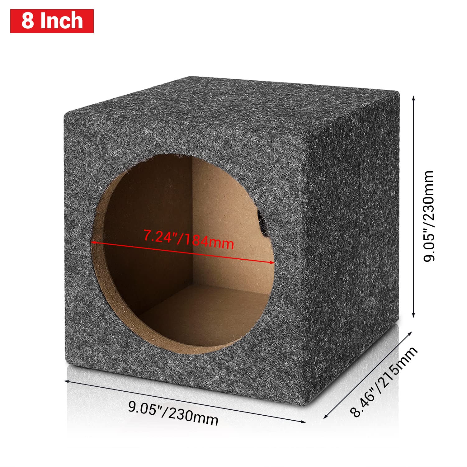 Facmogu 8In Ported Subwoofer Box, Single Car Speaker Enclosure With Great High Density Fibreboard Sturdy Construction, Square Sub Box Enclosure With Sound Absorbing Cotton & Premium Carpeted Finish