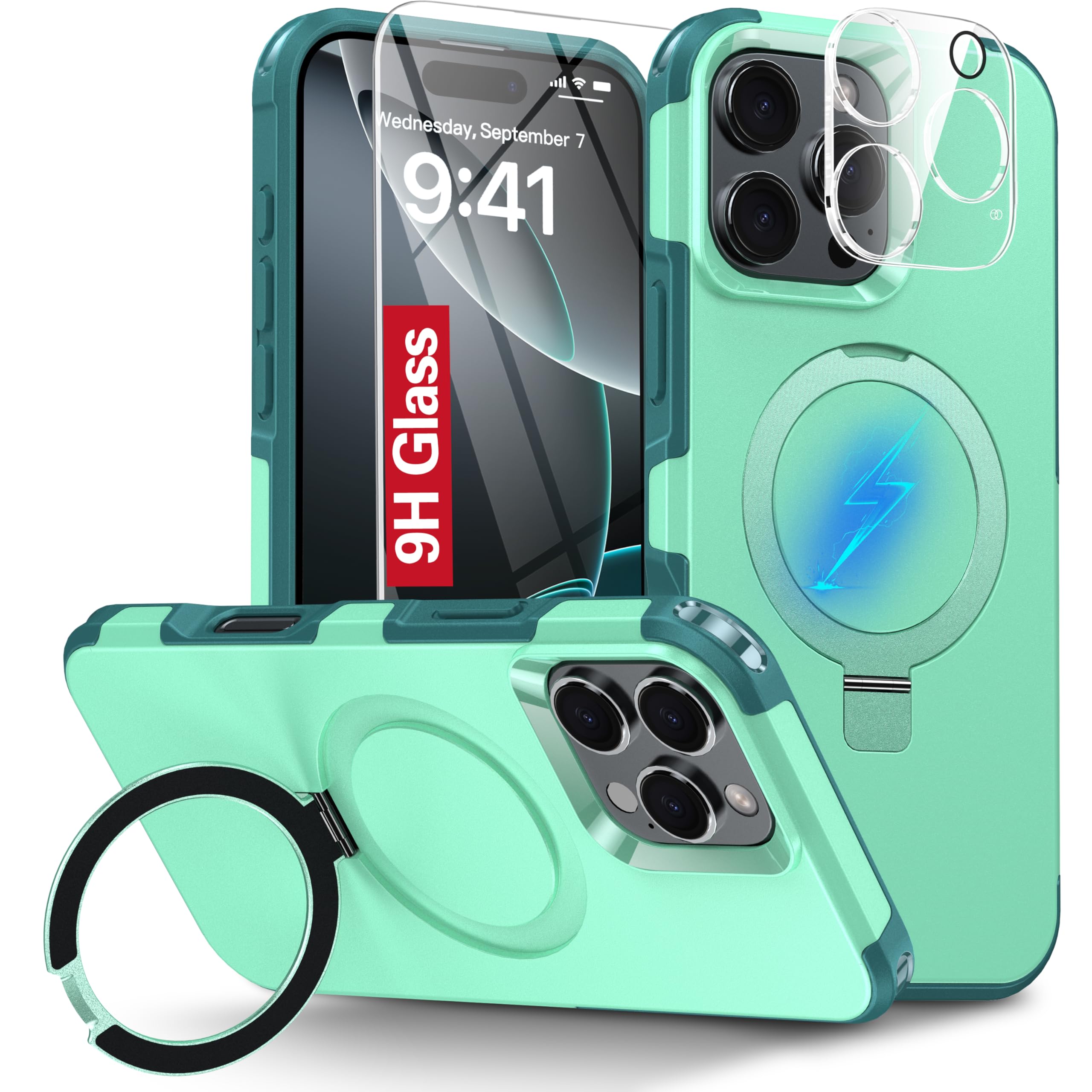 Oterkin Magnetic For Iphone 16 Pro Max Case Compatible With Magsafe [Foldable Invisible Stand][Tempered Glass Screen Protector &