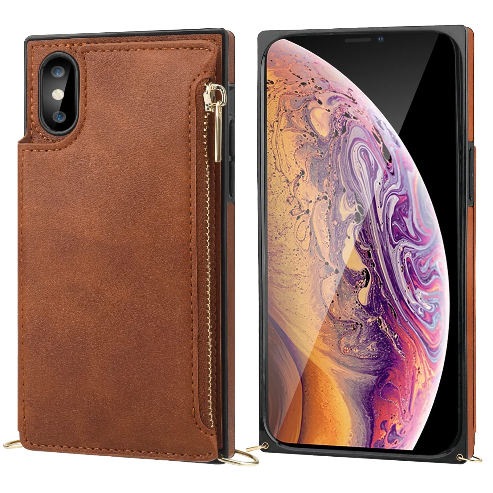 Bocasal Crossbody Wallet Case For Iphone X Xs With Card Holder,Zipper Card Slot Protector Shockproof Purse Cover With Removable