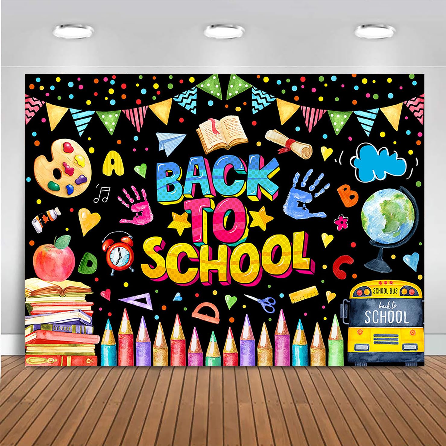 Mocsicka Back To School Backdrop First Day Of School Banner Welcome Back To School Decorations For Classroom Chalkboard Classroom Banner Photo Studio Props (7X5Ft)