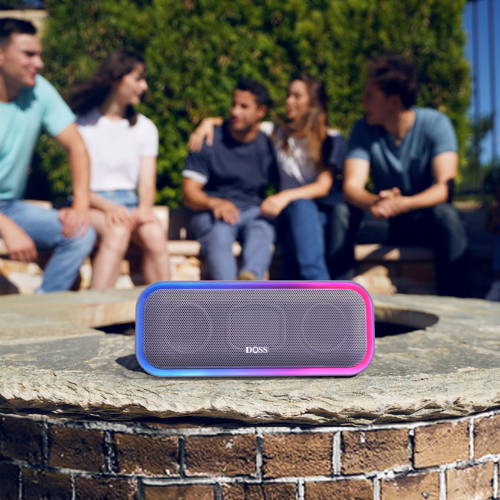 Doss Soundbox Pro+ Bluetooth Wireless Pairing Speaker With 24W Stereo Sound, Punchy Bass, Ipx6 Waterproof, 15Hrs Playtime, Multi Colors Lights, For Home, Outdoor Purple