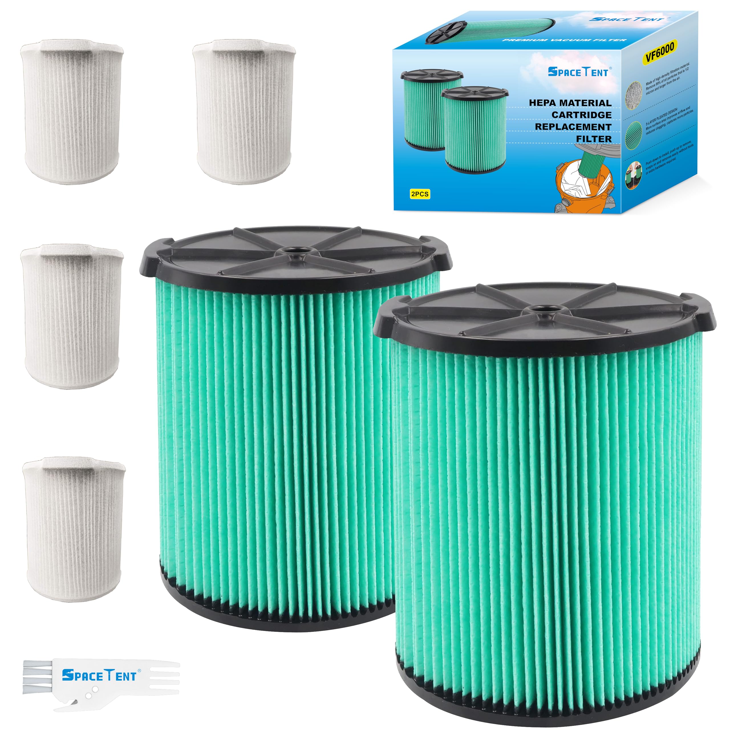 2 Pack Vf6000 Hepa Filter Replacement For Rigid Shop Vac Filter 97457, 5 Layer Hepa Pleated Paper Filter, Compatible With Ridgid