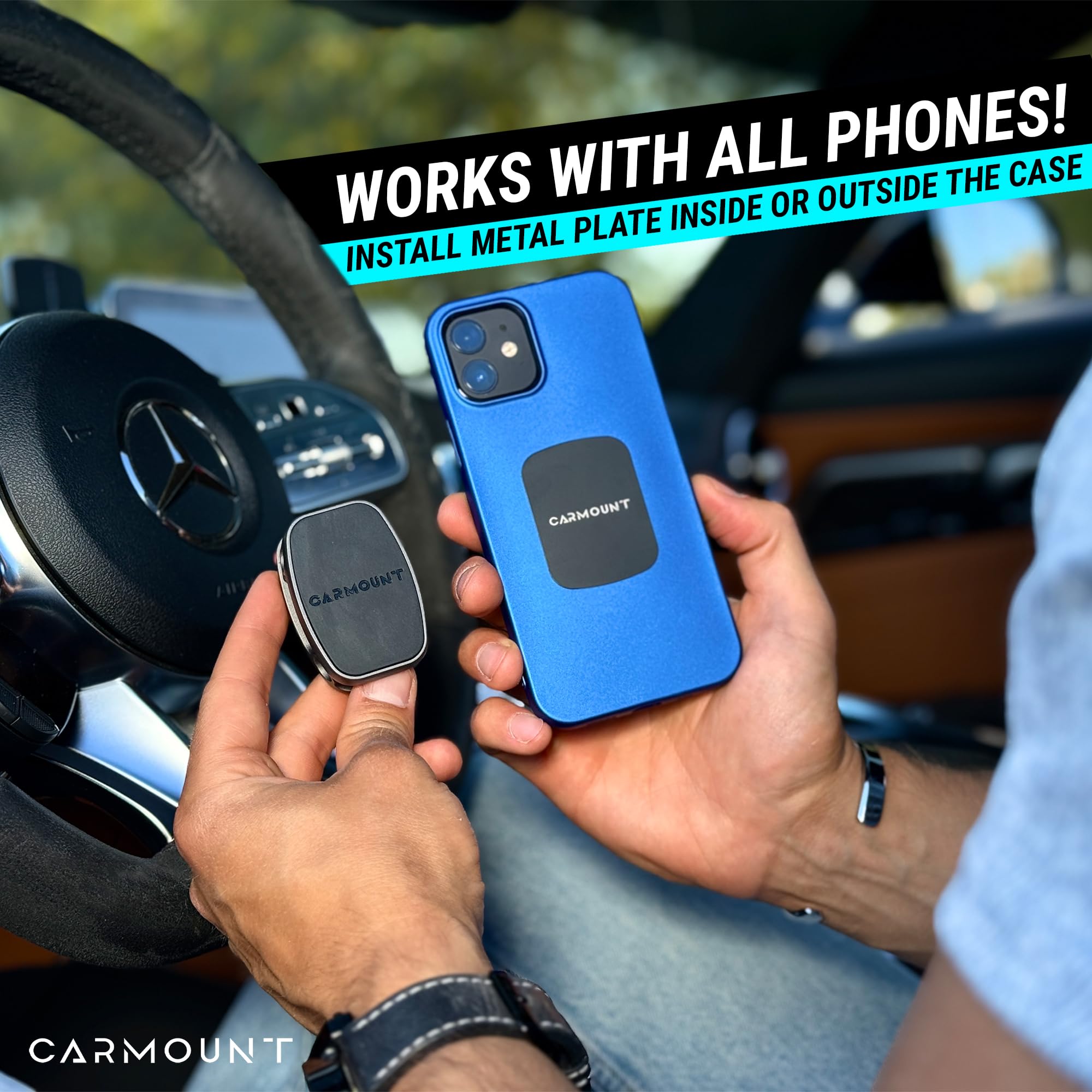 Carmount F2 Adjustable Car Mount | Magnetic Dashboard Phone Holder For Car, 6X N52 Magnets, 360 Rotation & Tilt, Universal Dash