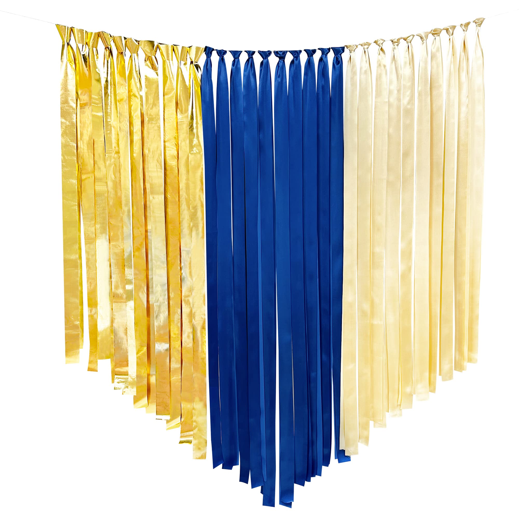 Blue Gold Party Decorations Navy Blue Streamer Backdrop 197 Ft  1.97'' Wide Satin Ribbon Royal Blue Fringe Hanging Garland For G