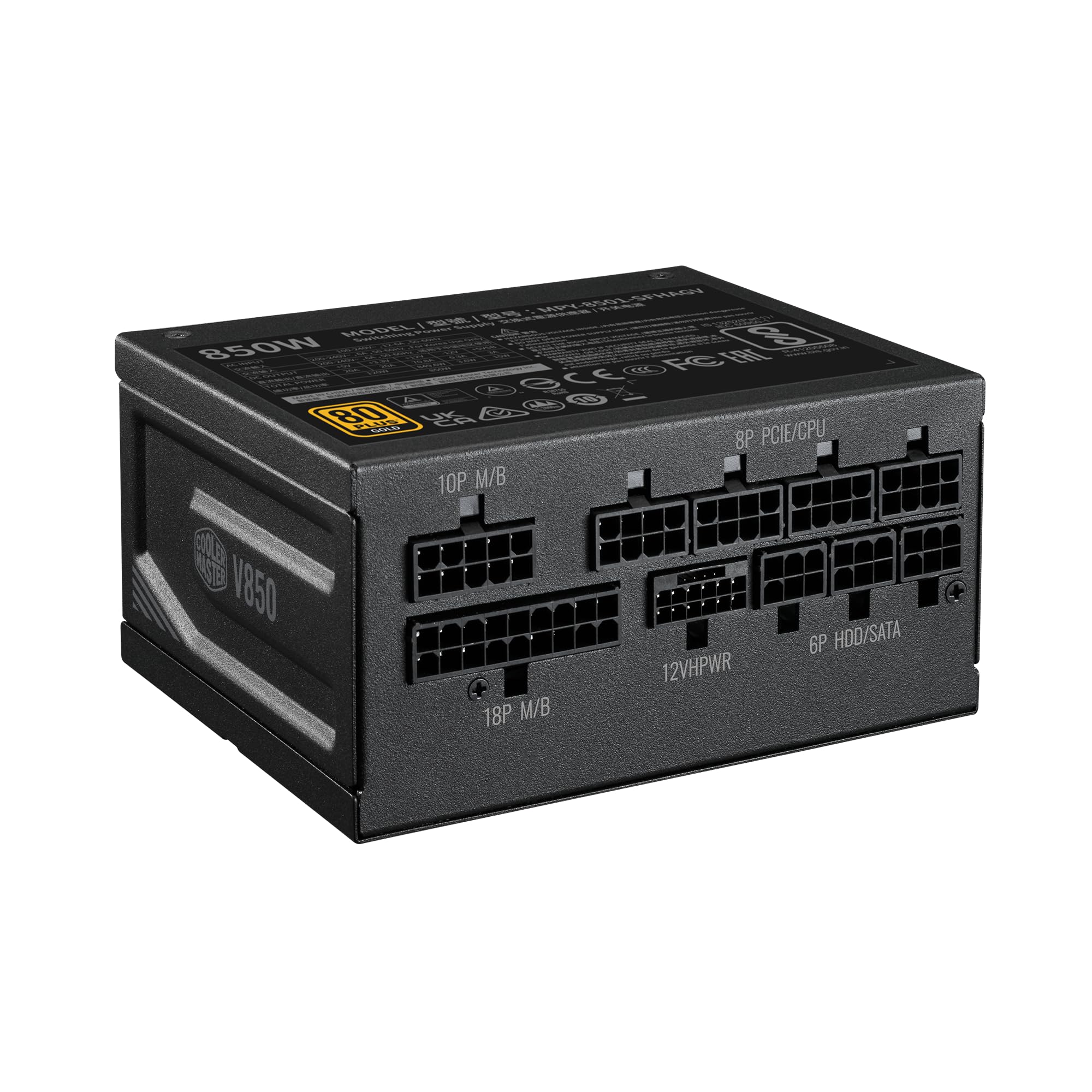 Cooler Master V850 Gold ATX3.0 Full Modular Power Supply, 850W, 80+ Gold, 90-Degree 12VHPWR PCIe 5.0 Connector, SFX-to-ATX Brack