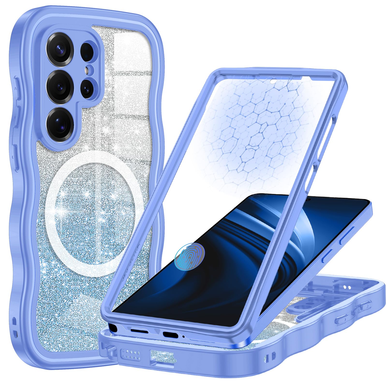 Hekodonk for Galaxy S26 Ultra Case Magnetic,[Cute Wave][Compatible with Magsafe][Built-in Tempered Glass Screen Protector] [Glit