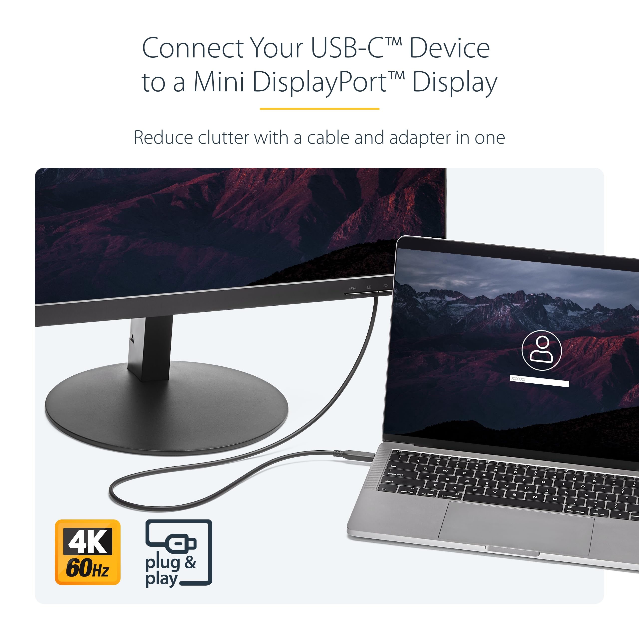 Startech.Com 1M / 3.3Ft Usb C To Mini Displayport Cable   4K 60Hz   Black   Usb 3.1 Type C To Mdp Adapter (Cdp2Mdpmm1Mb)