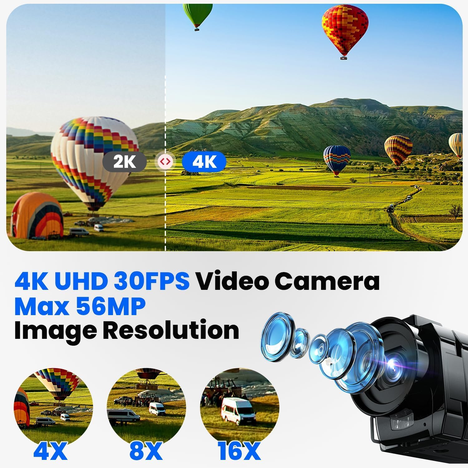 Video Camera Camcorder, 4K 56Mp Dual Lens Wifi 3'' 270 Rotatable 16X Digital Zoom Touch Screen Vlogging Camera Youtube Podcast C